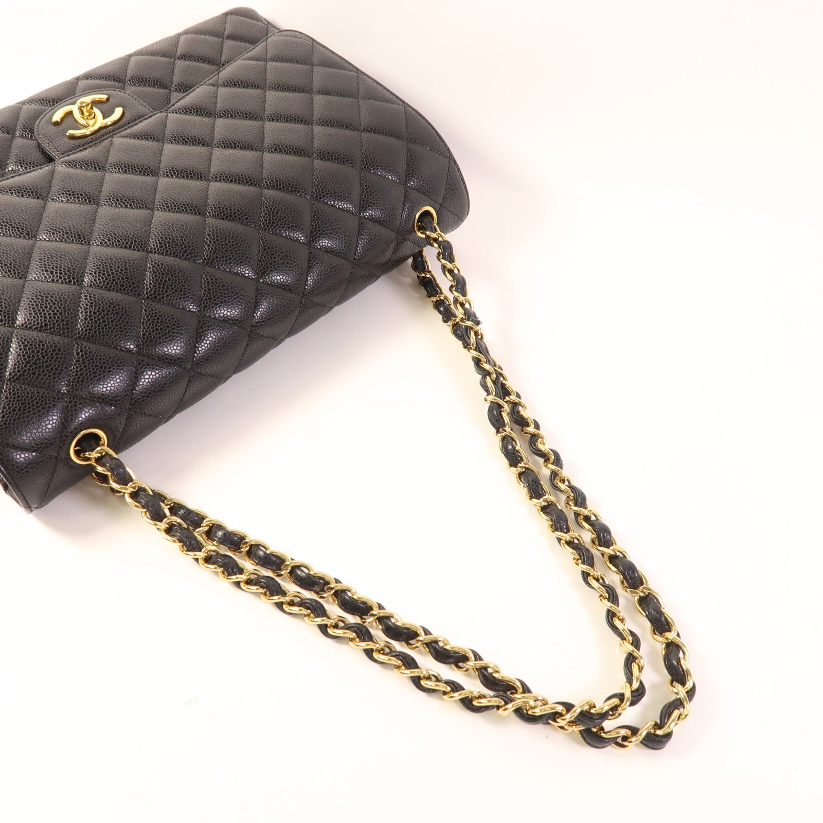 CHANEL 牛皮皮革Maxi Classic金扣鏈帶肩背袋