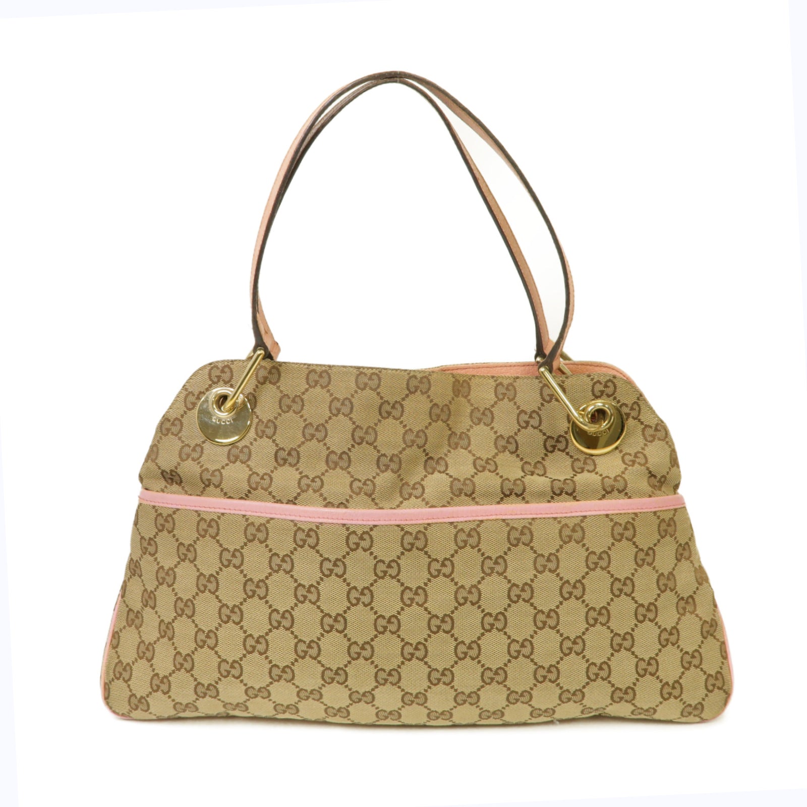 GUCCI 【激減優惠】帆布Shoulder Bag金扣肩背袋啡色/粉紅色