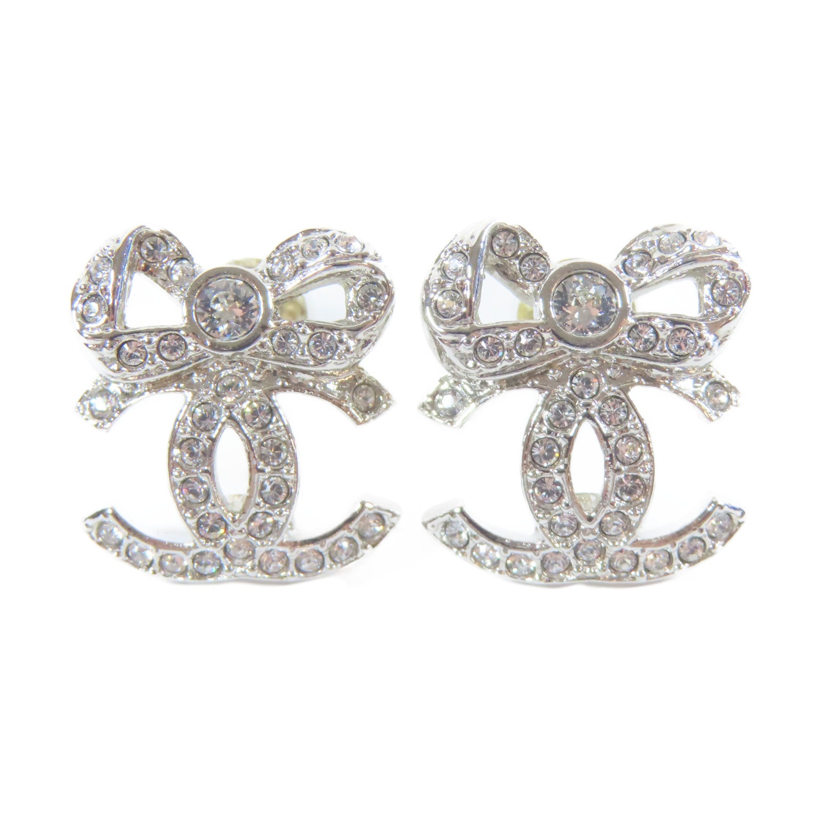 CHANEL 金屬/水晶Earrings耳環銀色