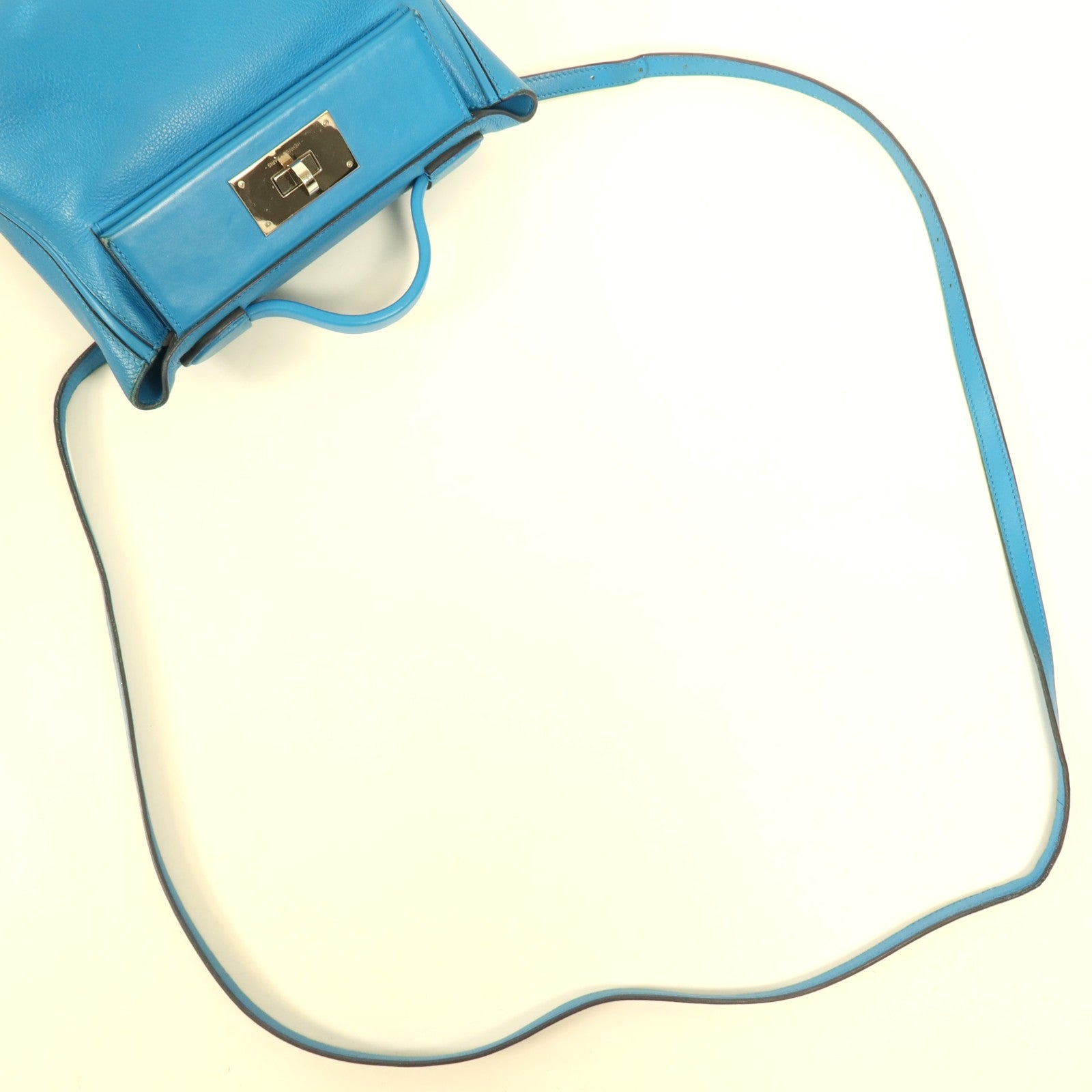 HERMES Evercolor皮革/Swift皮革24/24 Mini銀扣手挽肩背兩用袋Bleu Frida