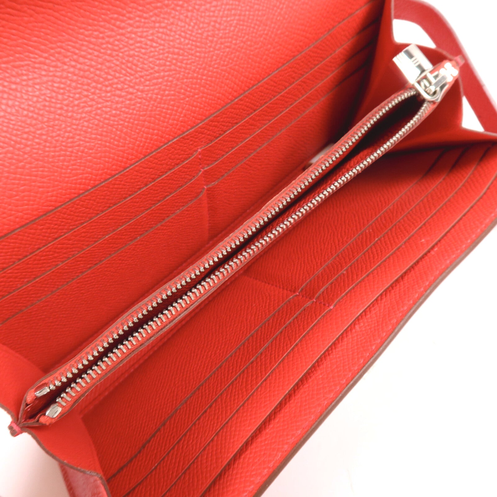HERMES Epsom皮革Kelly Long Wallet銀扣長錢包Rouge Casaque
