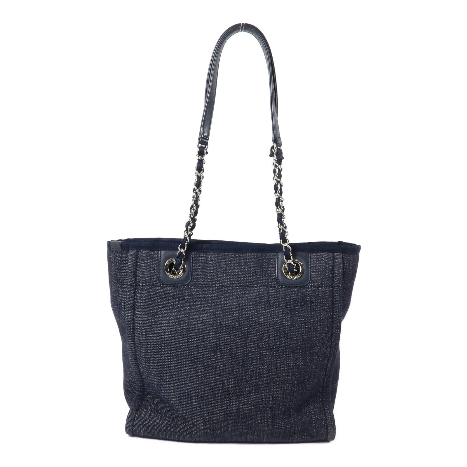 CHANEL 帆布Deauville PM Tote Bag鏈帶肩背袋