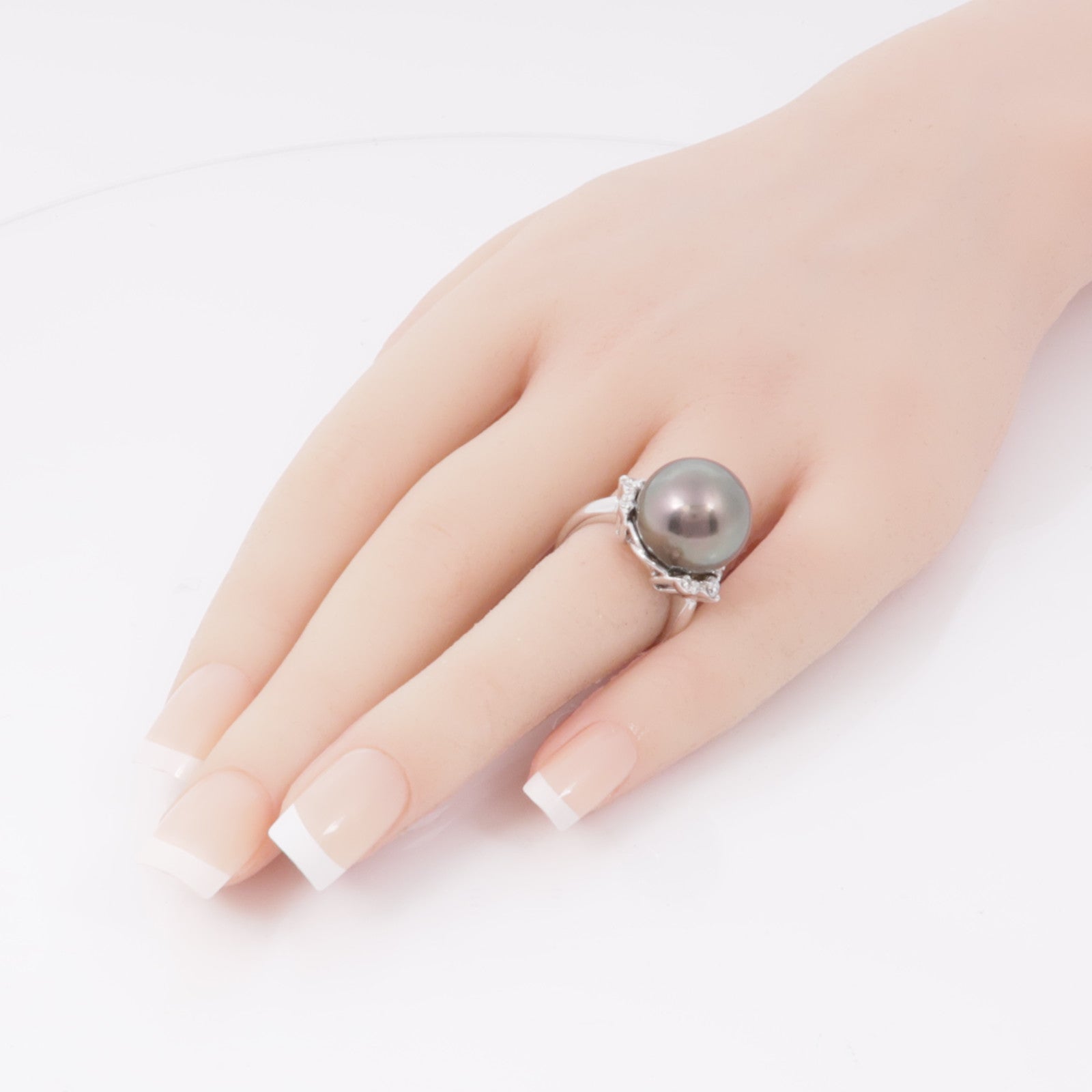 JEWELRY PT900鉑金Pearl Diamond Ring鑽石戒指US#6