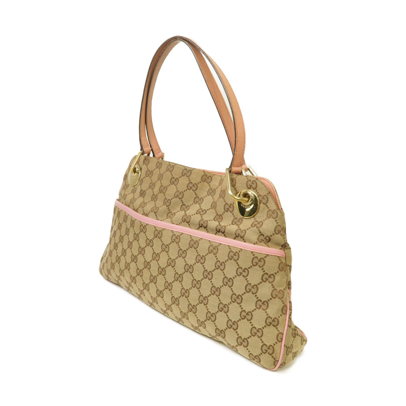 GUCCI 【激減優惠】帆布Shoulder Bag金扣肩背袋啡色/粉紅色