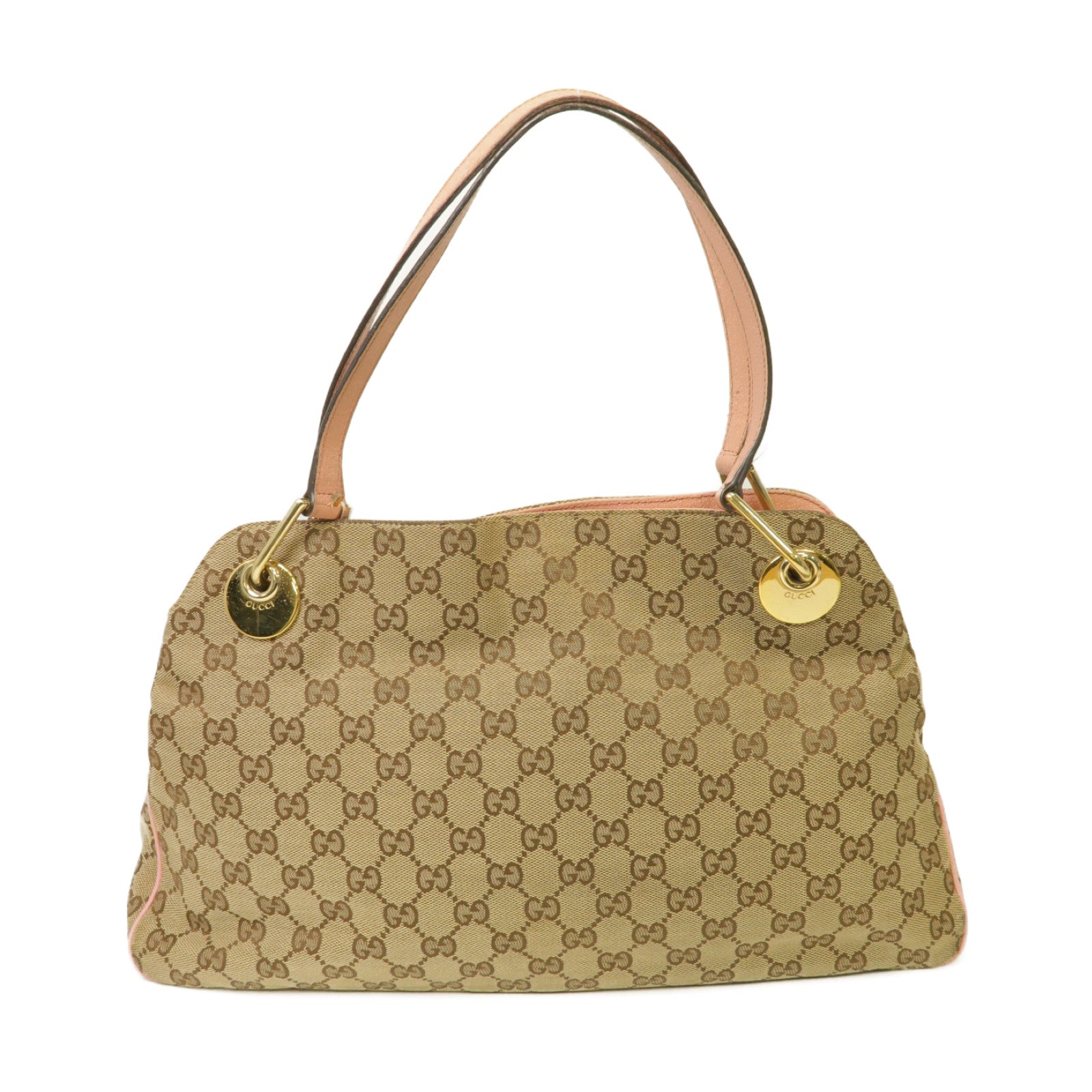 GUCCI 【激減優惠】帆布Shoulder Bag金扣肩背袋啡色/粉紅色