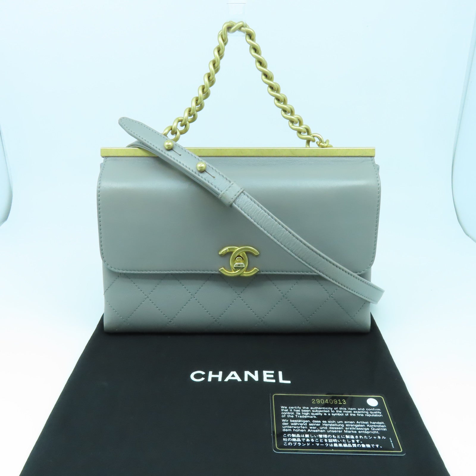 CHANEL 【激減優惠】菱格牛皮皮革Chain Shoulder Bag金扣手挽肩背兩用袋灰色
