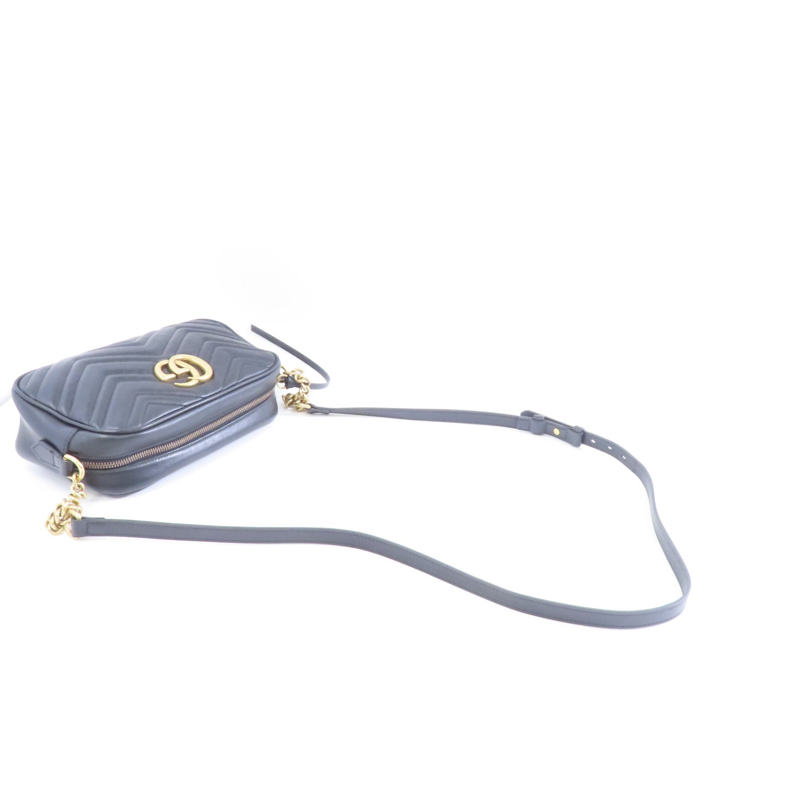 GUCCI 牛皮皮革GG Marmont金扣肩背袋黑色