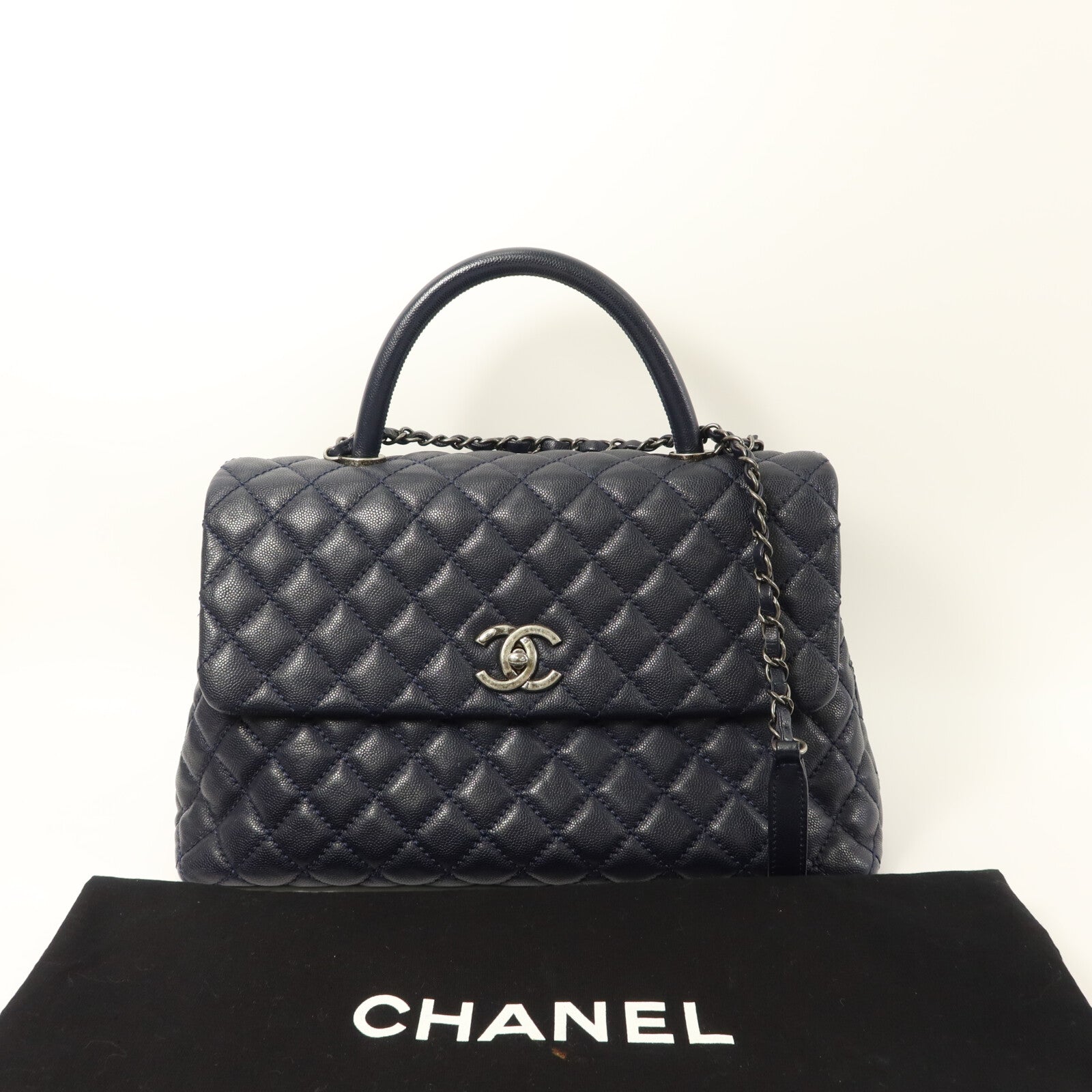 CHANEL 牛皮皮革Coco Handle Large鏈帶手挽肩背兩用袋