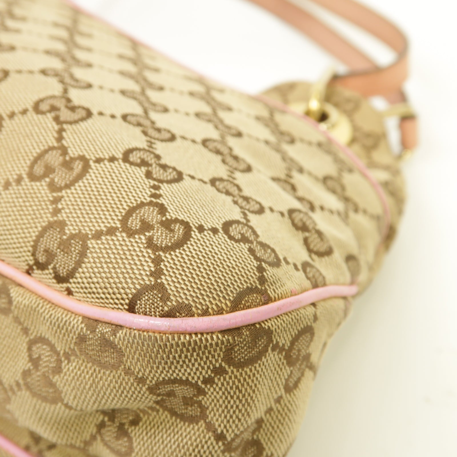 GUCCI 【激減優惠】帆布Shoulder Bag金扣肩背袋啡色/粉紅色
