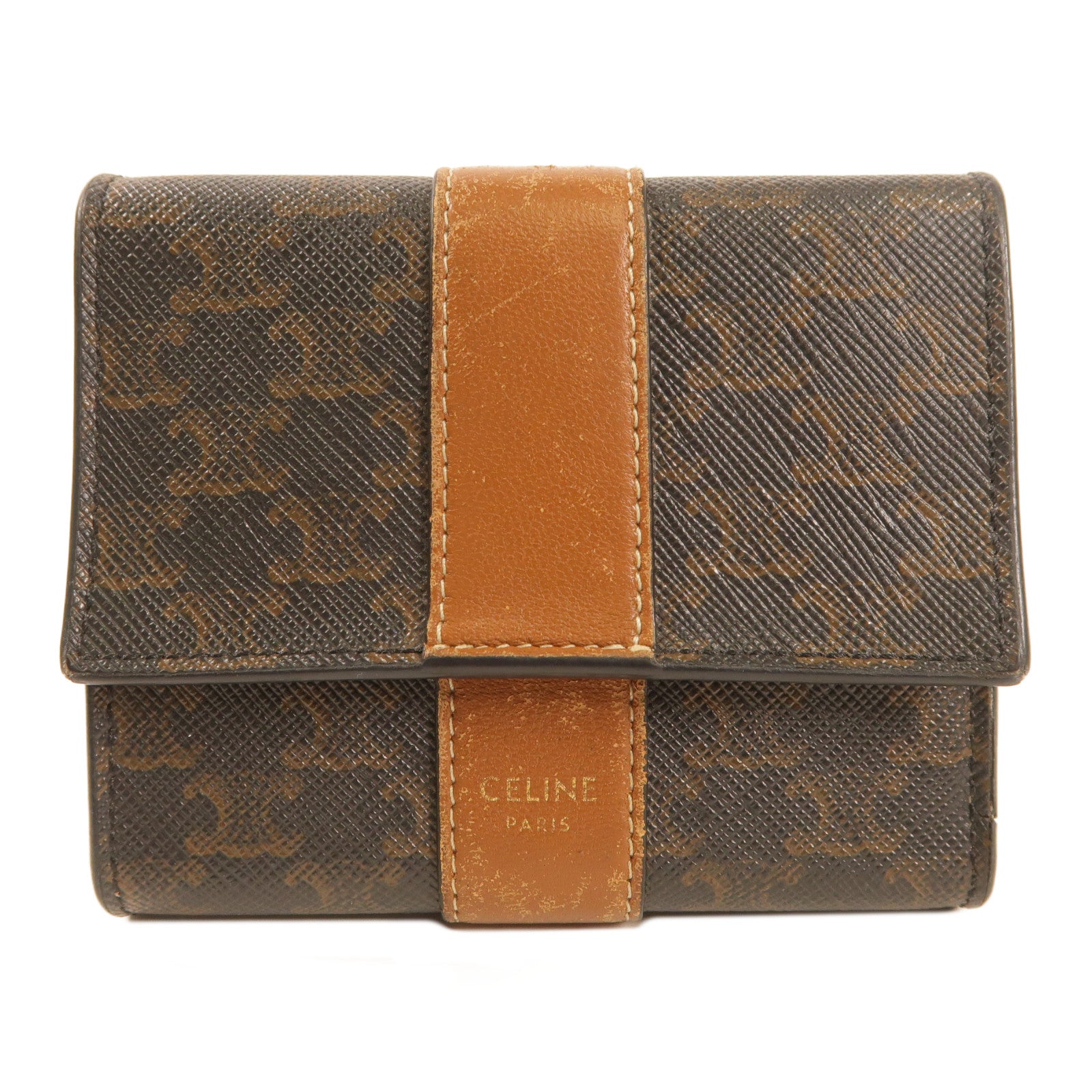 CELINE 塗層帆布Small Trifold Wallet金扣折疊錢包啡色