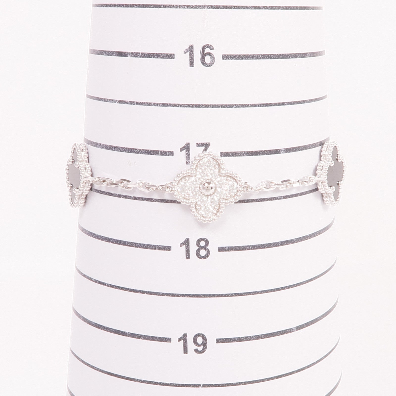 Van Cleef & Arpels 18K白金Vintage Alhambra Bracelet 5 Motifs縞瑪瑙/鑽石手鏈