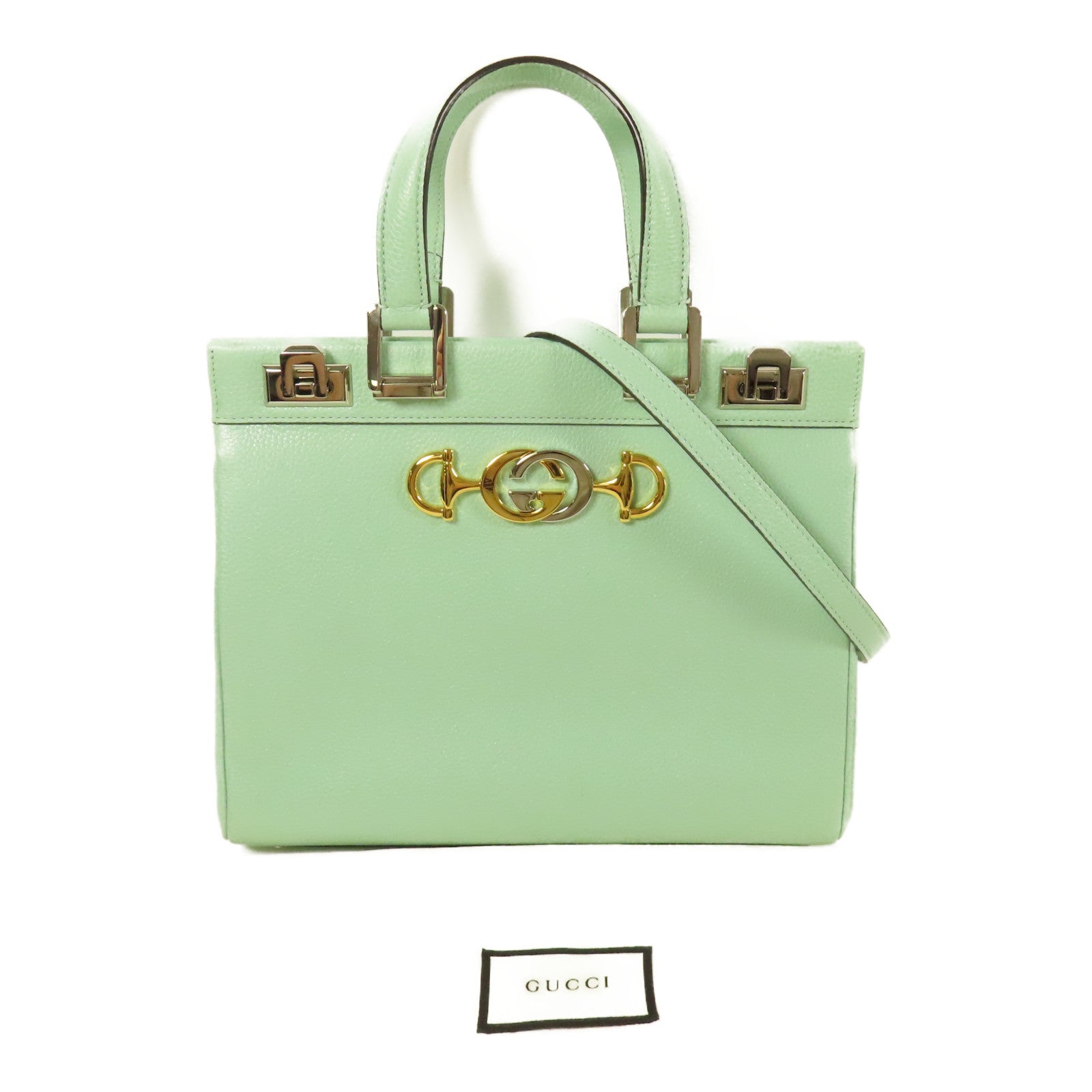 GUCCI GG SHW 2Way Shoulder Bag Handbag Calfskin Leather Green