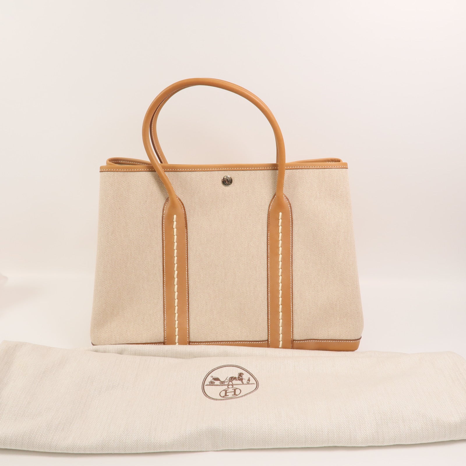 HERMES 帆布/Barenia皮革Garden Party PM手挽袋