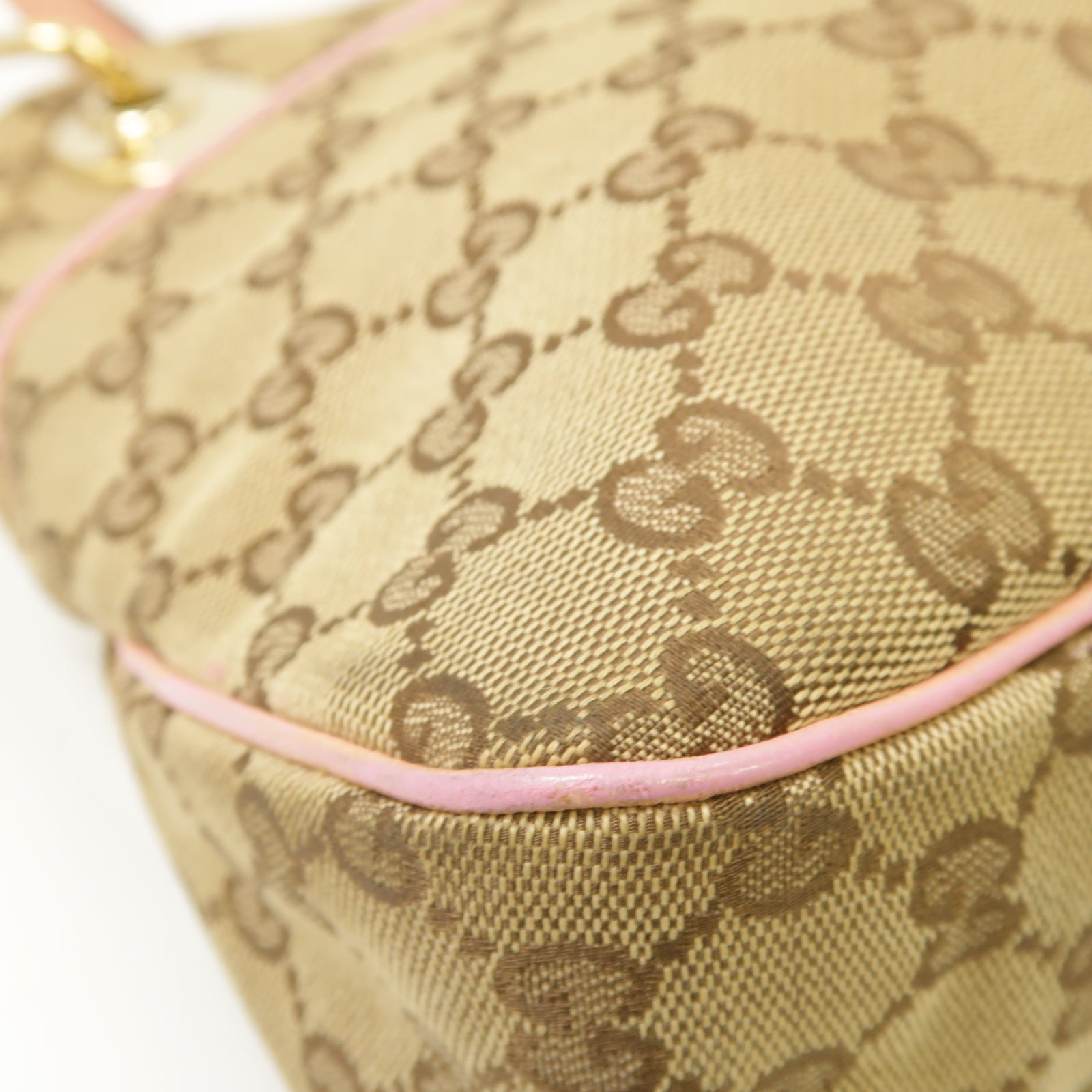 GUCCI 【激減優惠】帆布Shoulder Bag金扣肩背袋啡色/粉紅色