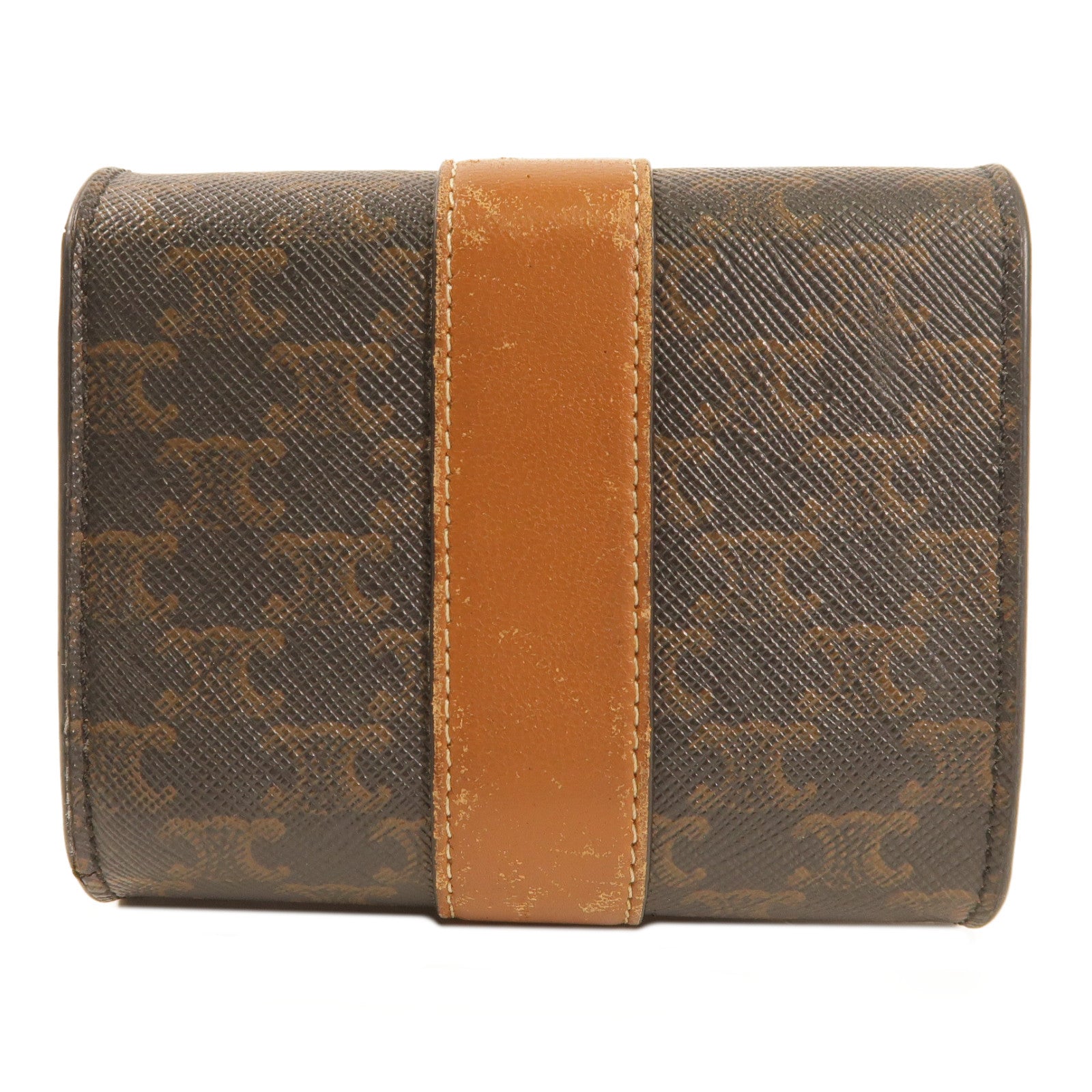CELINE 塗層帆布Small Trifold Wallet金扣折疊錢包啡色