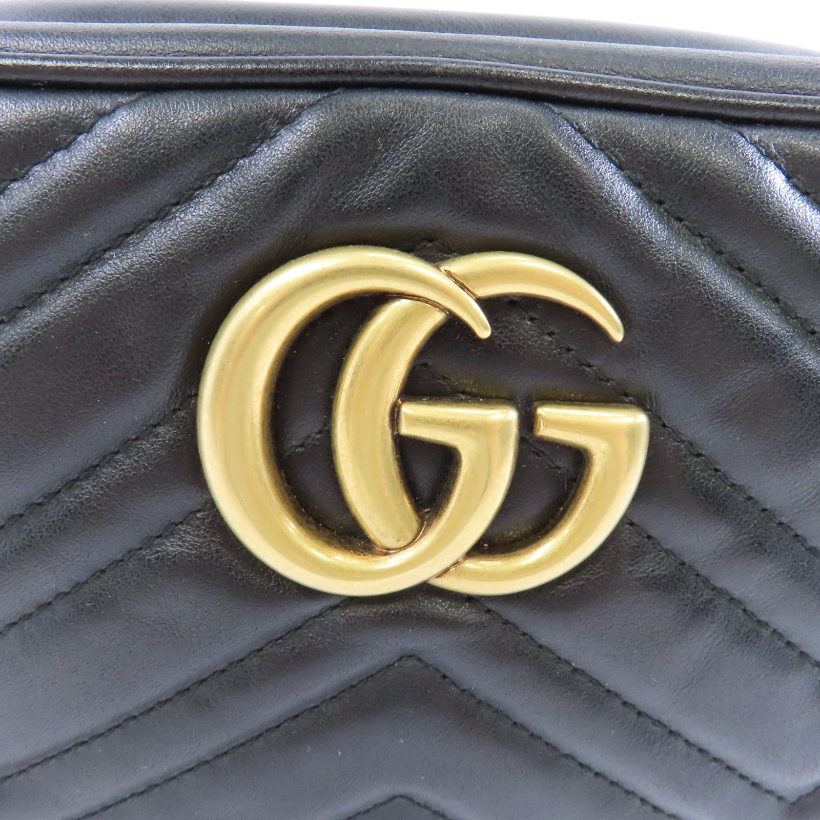 GUCCI 牛皮皮革GG Marmont金扣肩背袋黑色