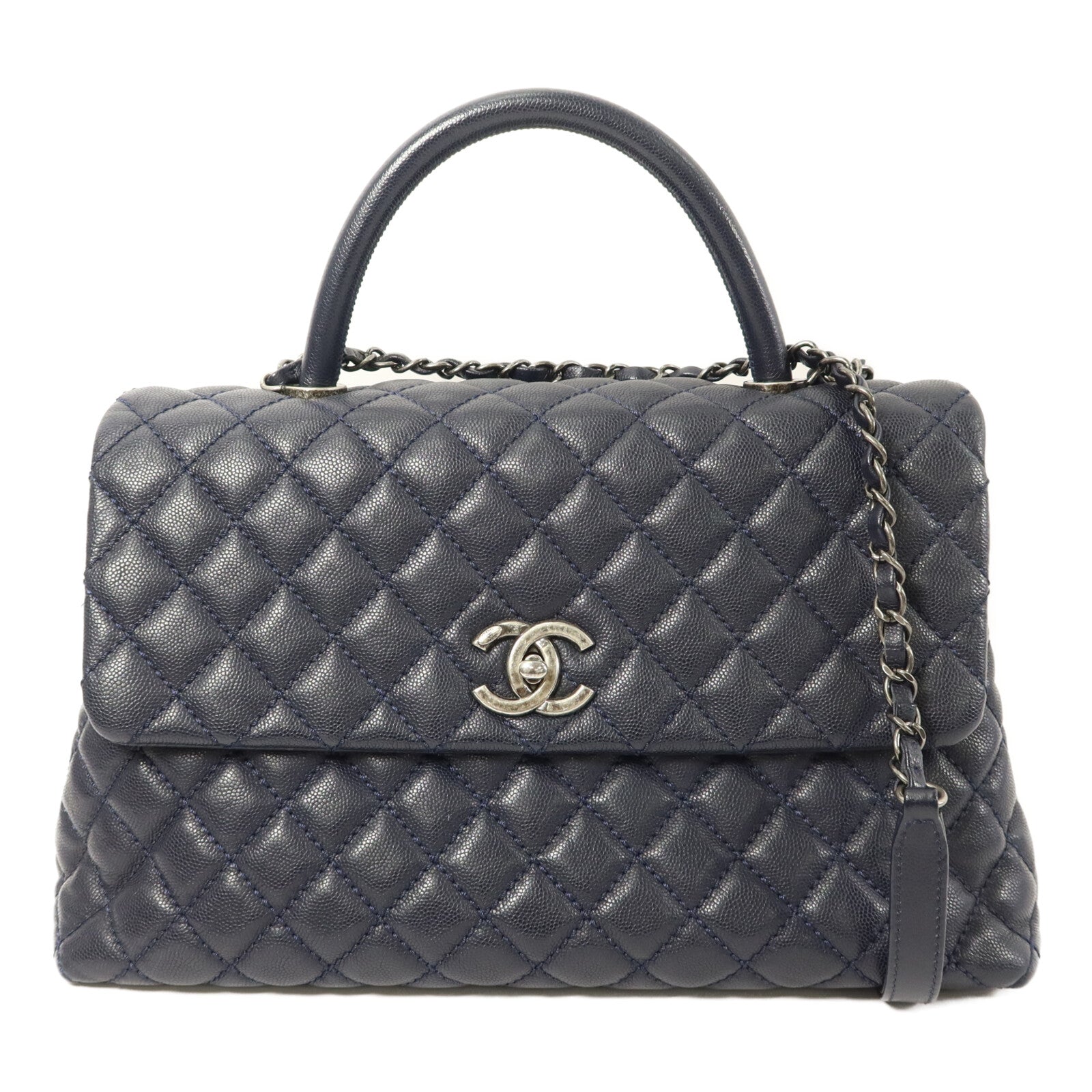 CHANEL 牛皮皮革Coco Handle Large鏈帶手挽肩背兩用袋