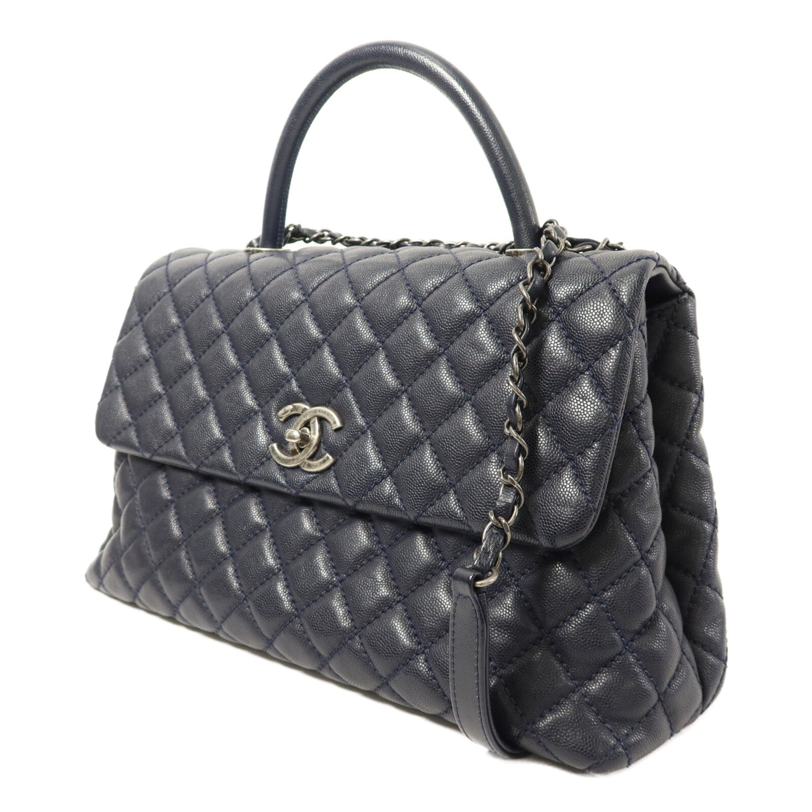 CHANEL 牛皮皮革Coco Handle Large鏈帶手挽肩背兩用袋