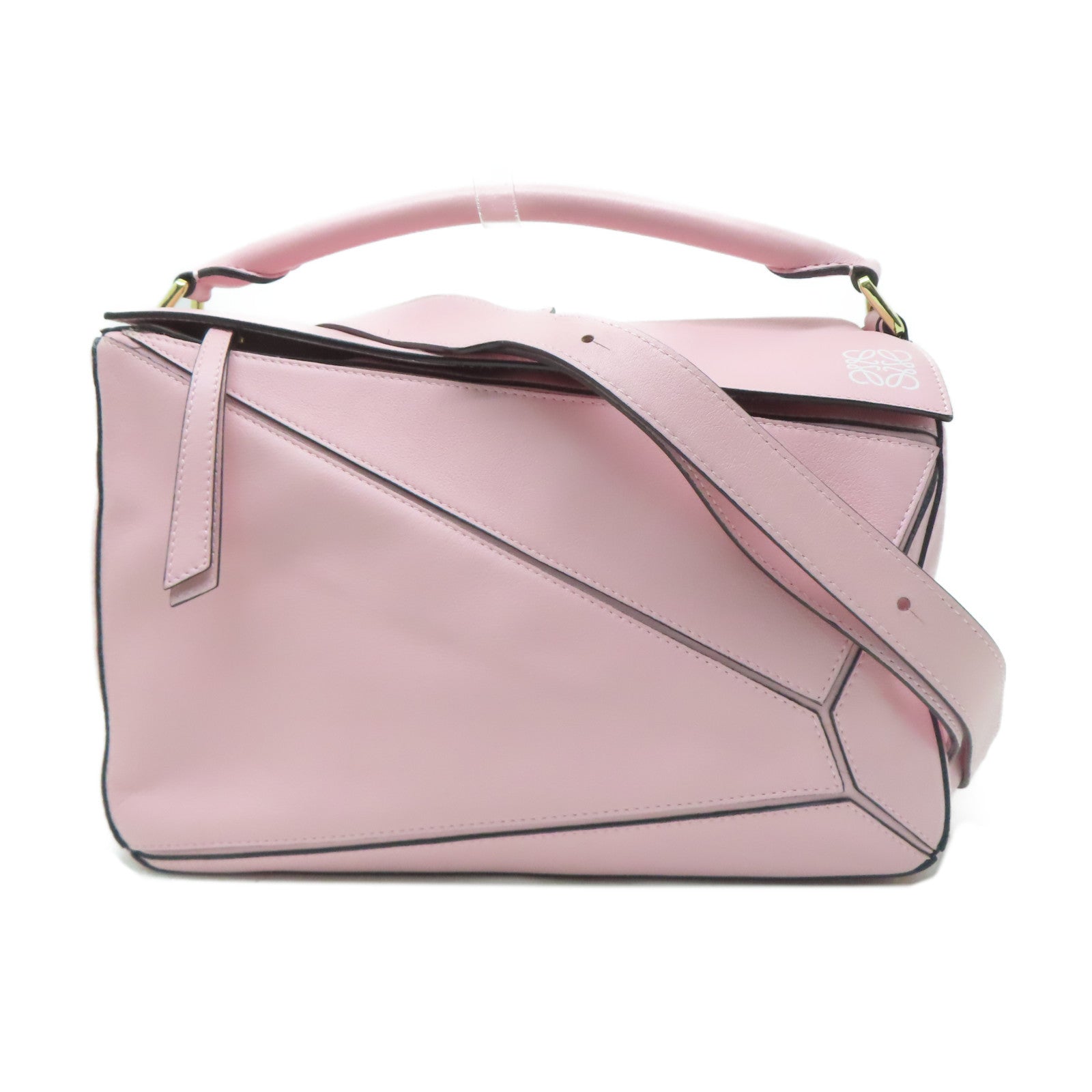 LOEWE 【激減優惠】牛皮皮革Puzzle金扣手挽肩背兩用袋粉紅色