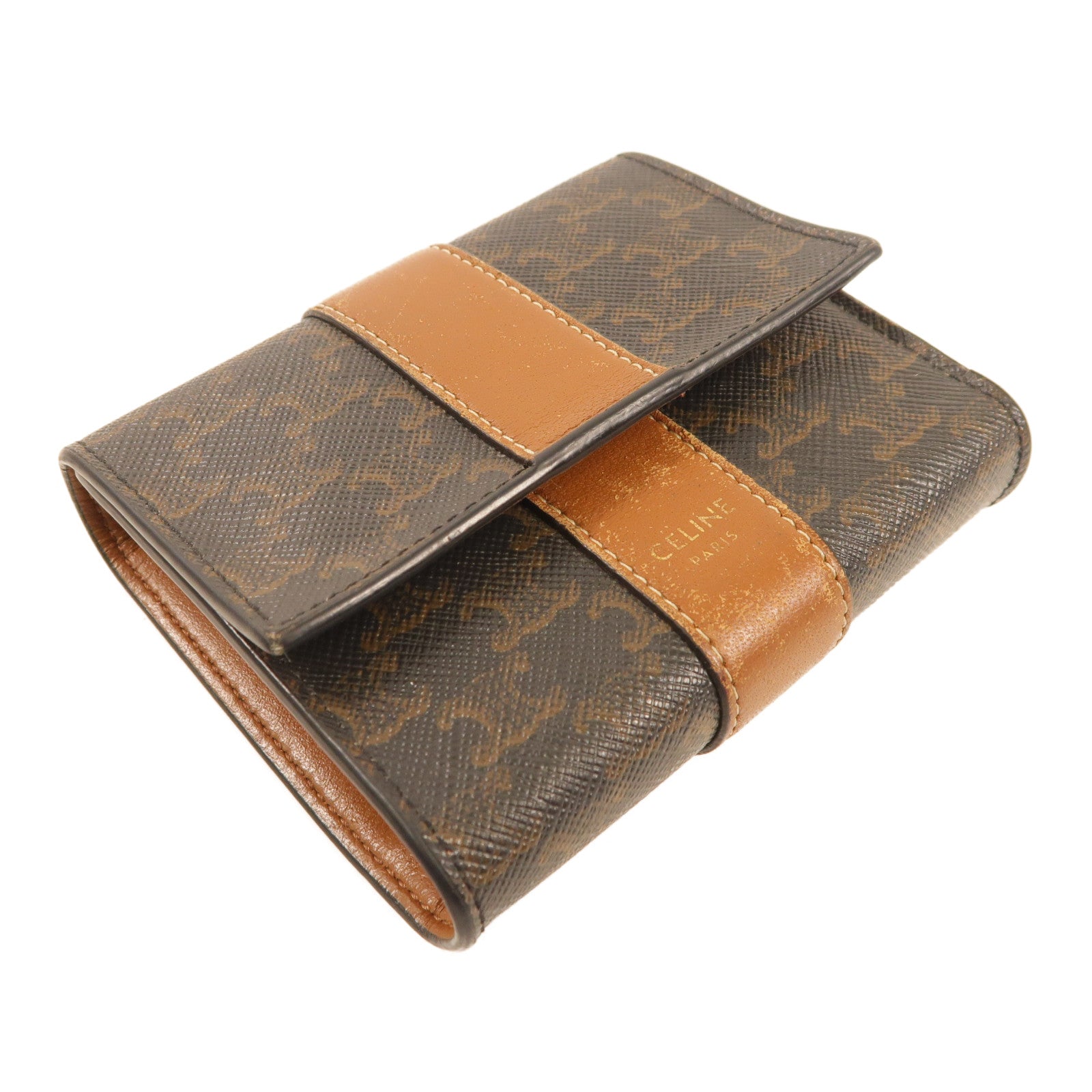 CELINE 塗層帆布Small Trifold Wallet金扣折疊錢包啡色
