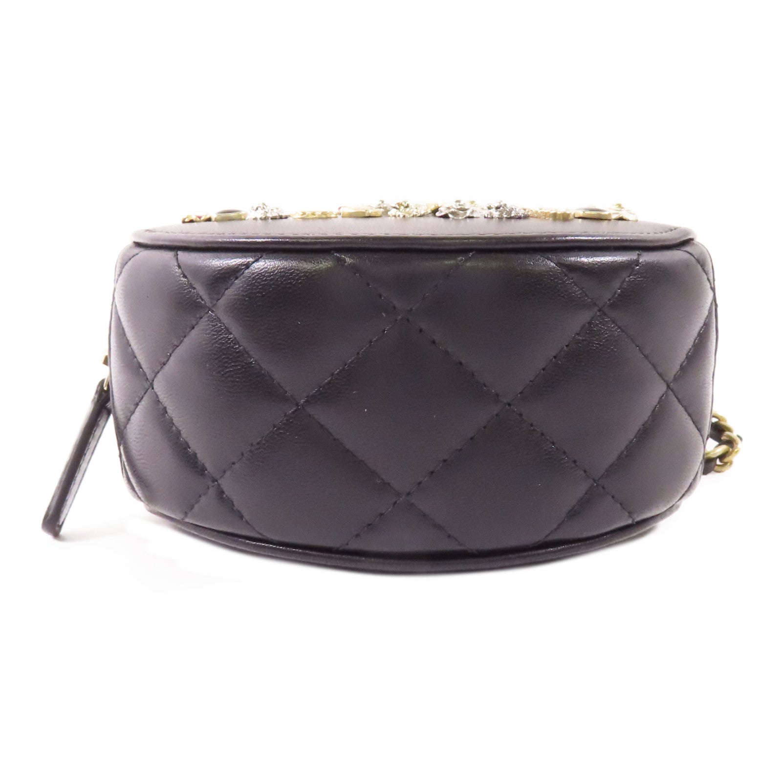 CHANEL 皮革Round Chain Shoulder Bag金扣鏈帶肩背袋