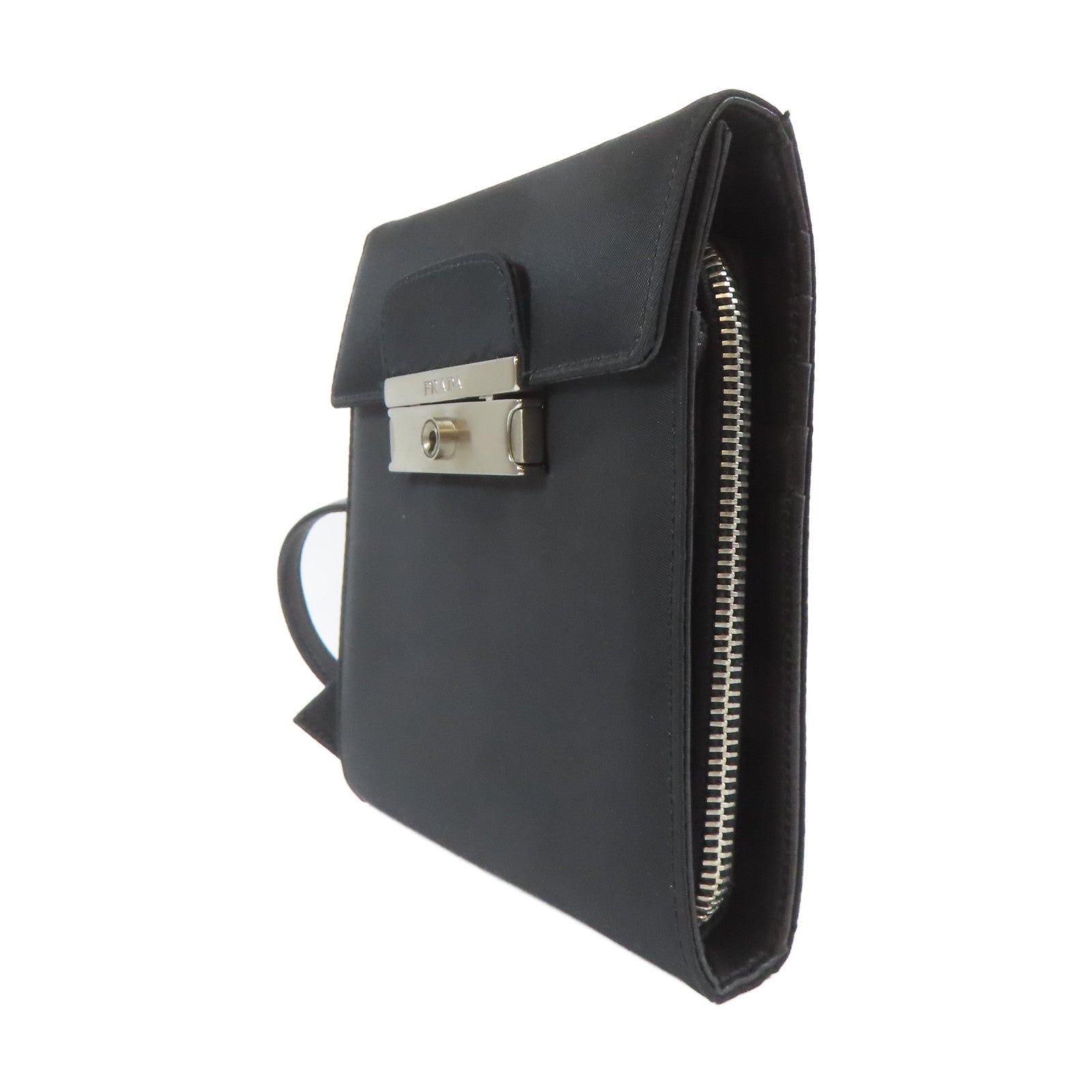 PRADA 尼龍Shoulder Bag銀扣肩背袋黑色