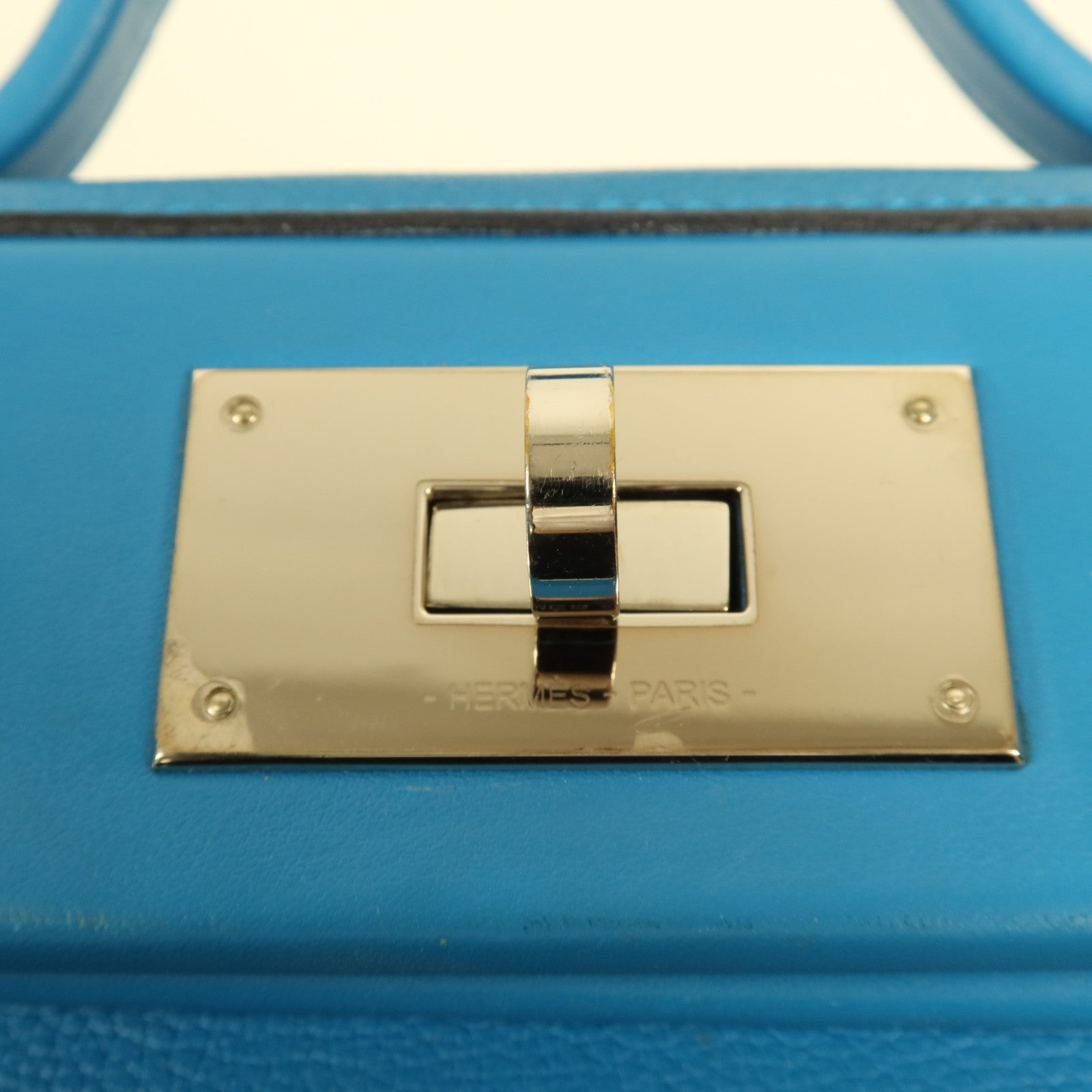 HERMES Evercolor皮革/Swift皮革24/24 Mini銀扣手挽肩背兩用袋Bleu Frida