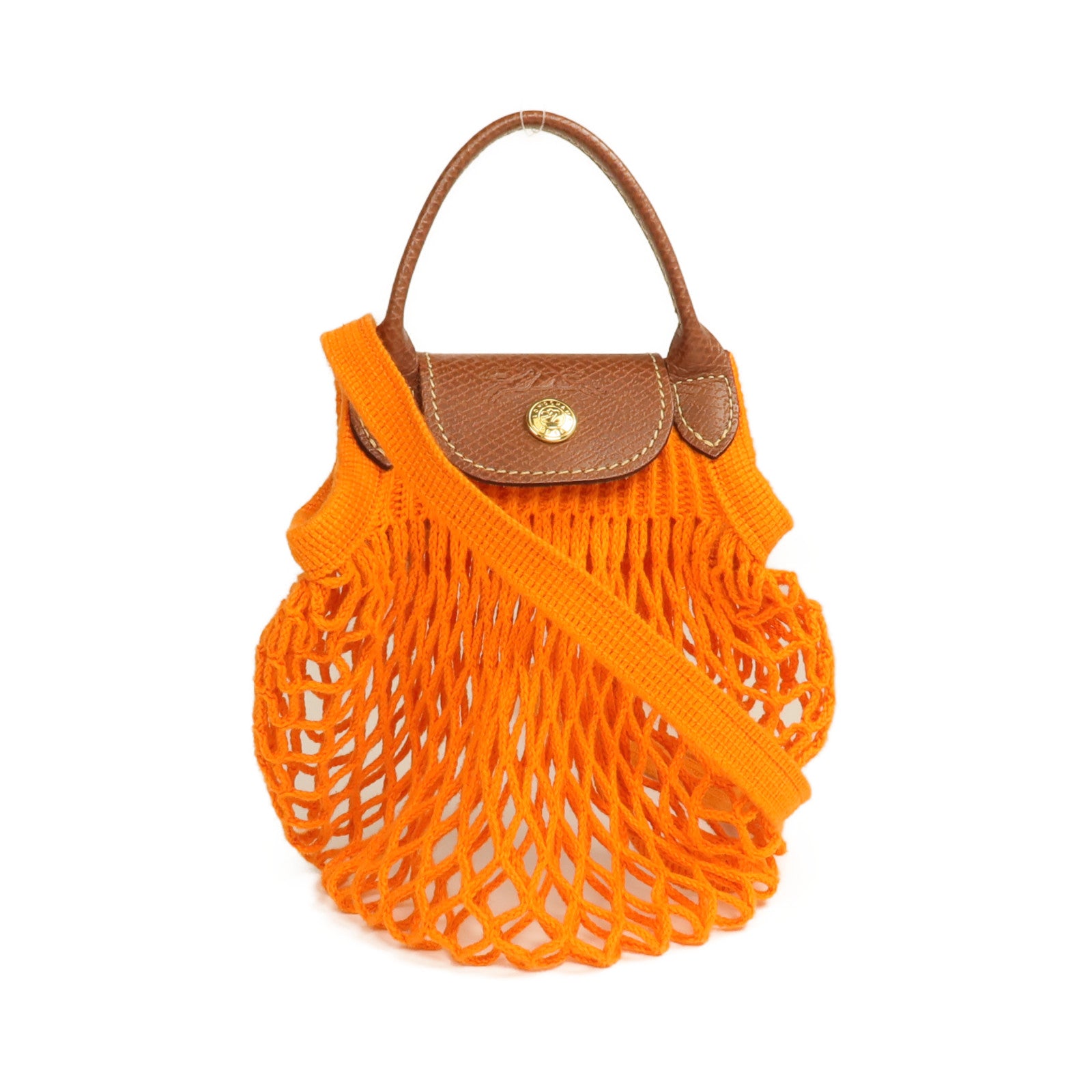 Longchamp 棉質/牛皮皮革Le Pliage Mesh Bag XS金扣手挽肩背兩用袋