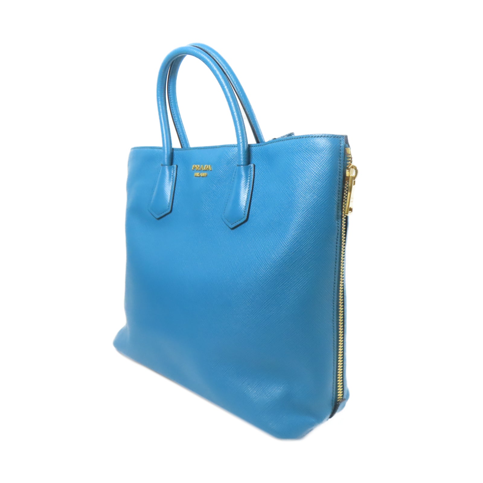 PRADA 【激減優惠】Saffiano皮革2 Way Shoulder Tote Bag金扣手挽肩背兩用袋藍色