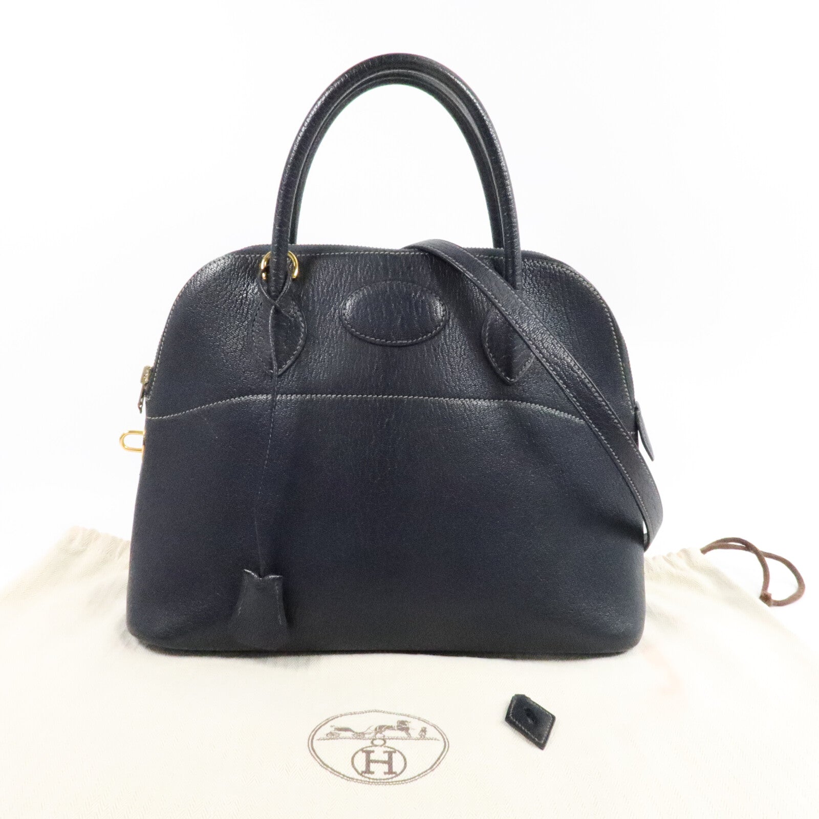 HERMES Chevre皮革Bolide 31金扣手挽肩背兩用袋Blue Marine