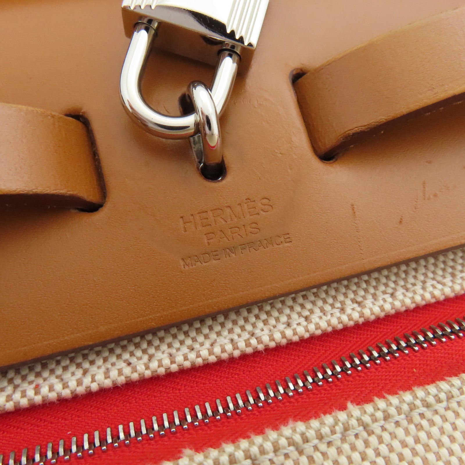 HERMES 【激減優惠】帆布Herbag PM銀扣手挽肩背兩用袋啡色/橙色