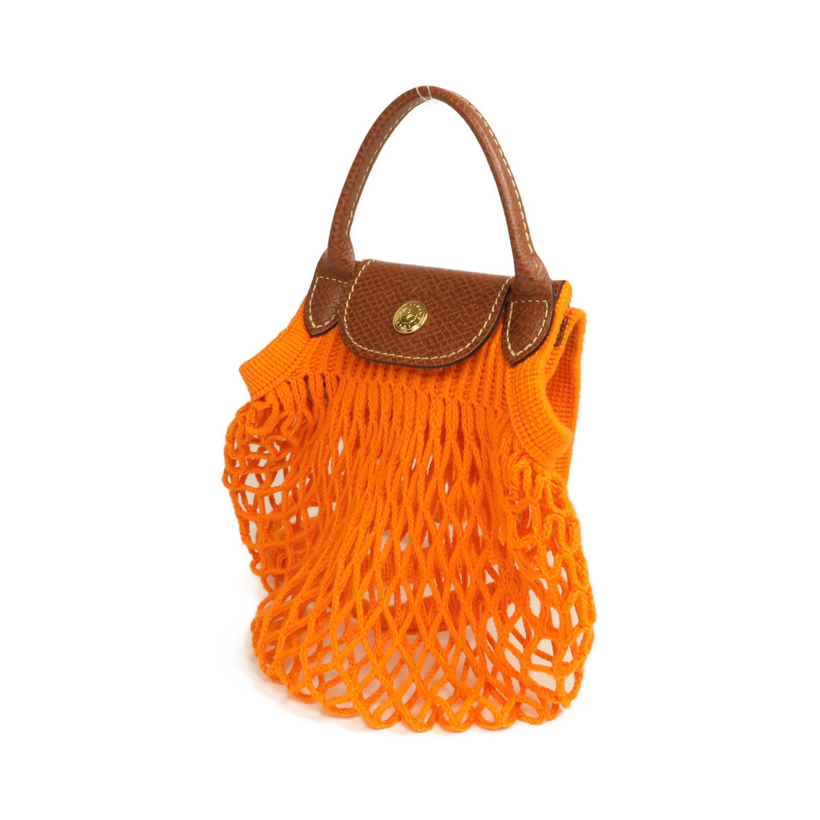 Longchamp 棉質/牛皮皮革Le Pliage Mesh Bag XS金扣手挽肩背兩用袋