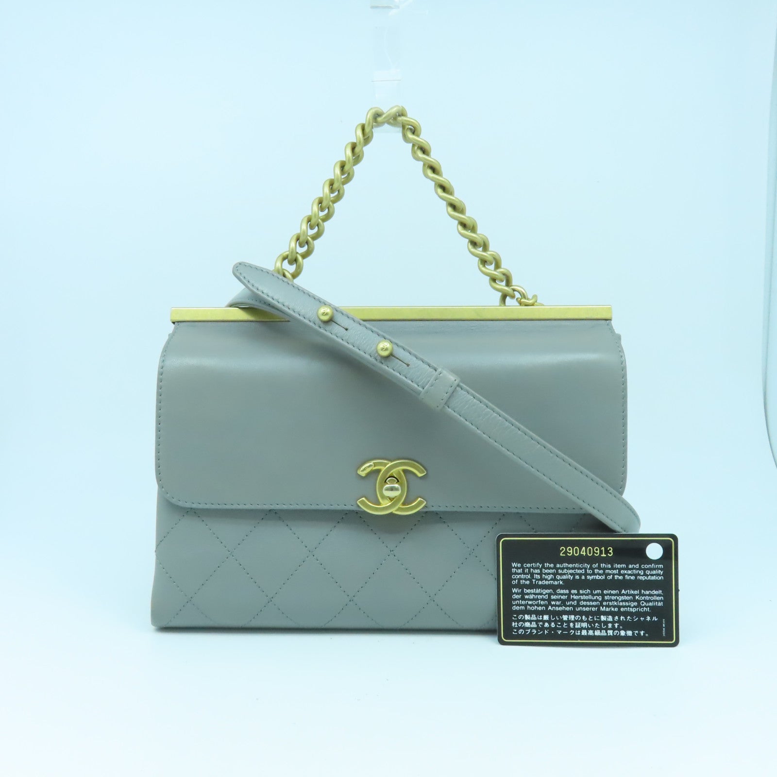 CHANEL 【激減優惠】菱格牛皮皮革Chain Shoulder Bag金扣手挽肩背兩用袋灰色