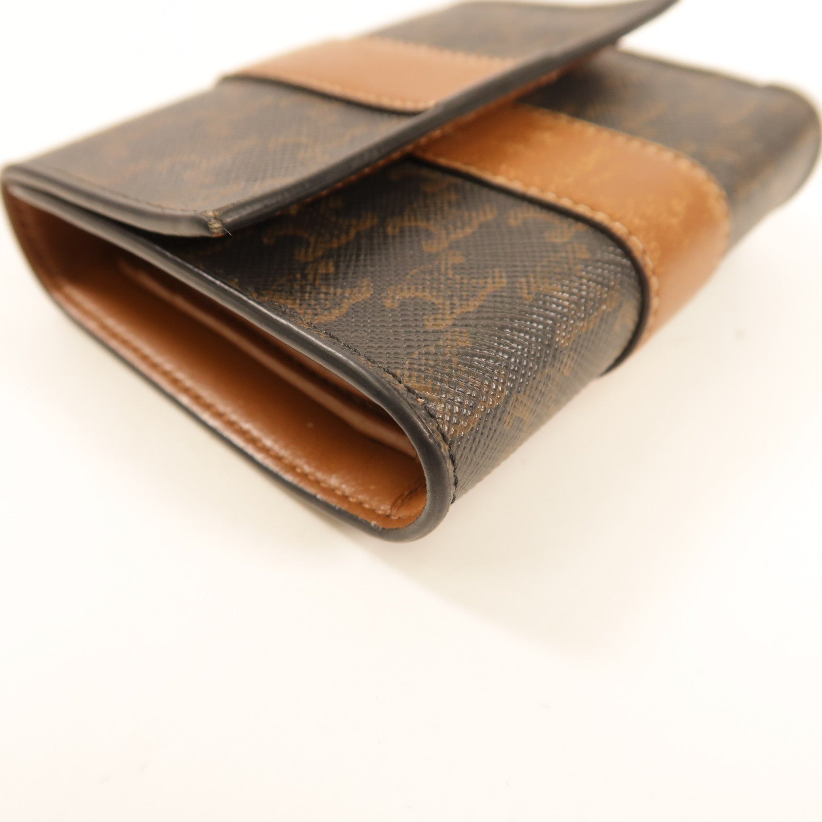 CELINE 塗層帆布Small Trifold Wallet金扣折疊錢包啡色