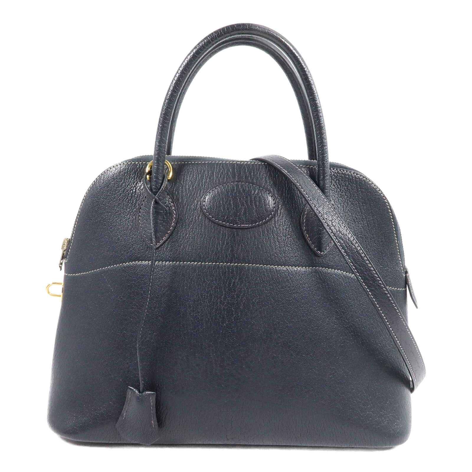 HERMES Chevre皮革Bolide 31金扣手挽肩背兩用袋Blue Marine