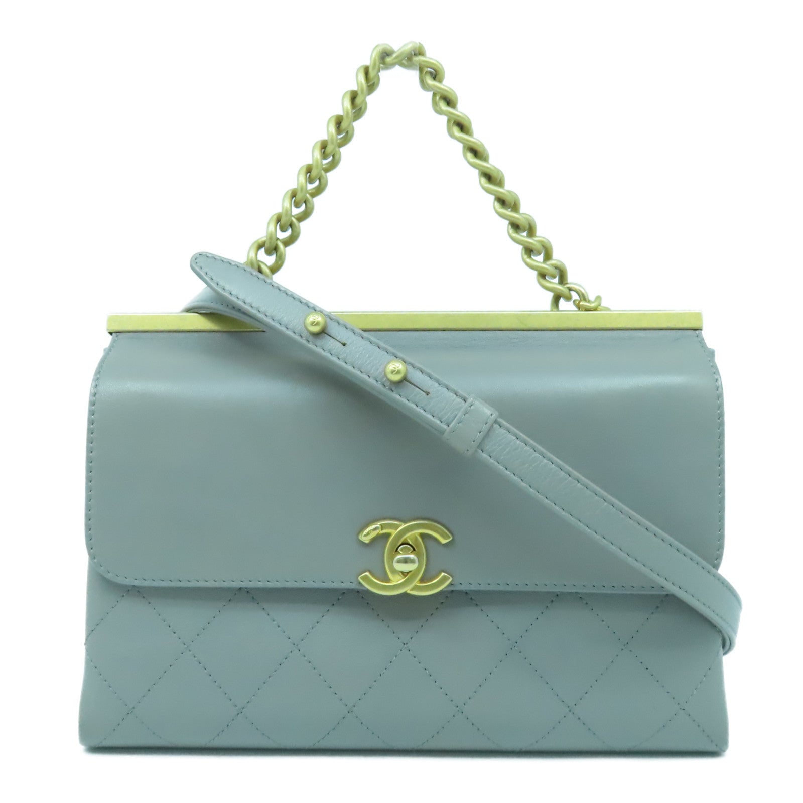 CHANEL 【激減優惠】菱格牛皮皮革Chain Shoulder Bag金扣手挽肩背兩用袋灰色