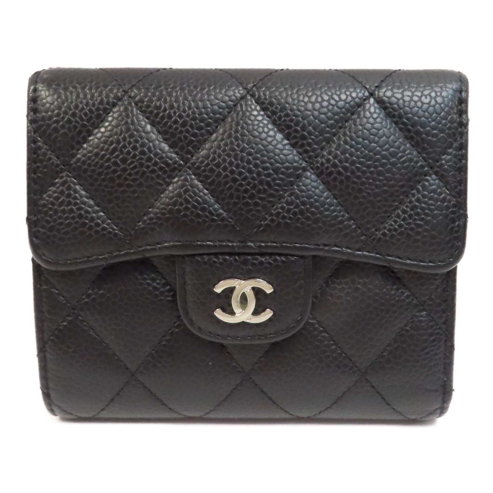 CHANEL 菱格Caviar皮革Wallet銀扣錢包黑色