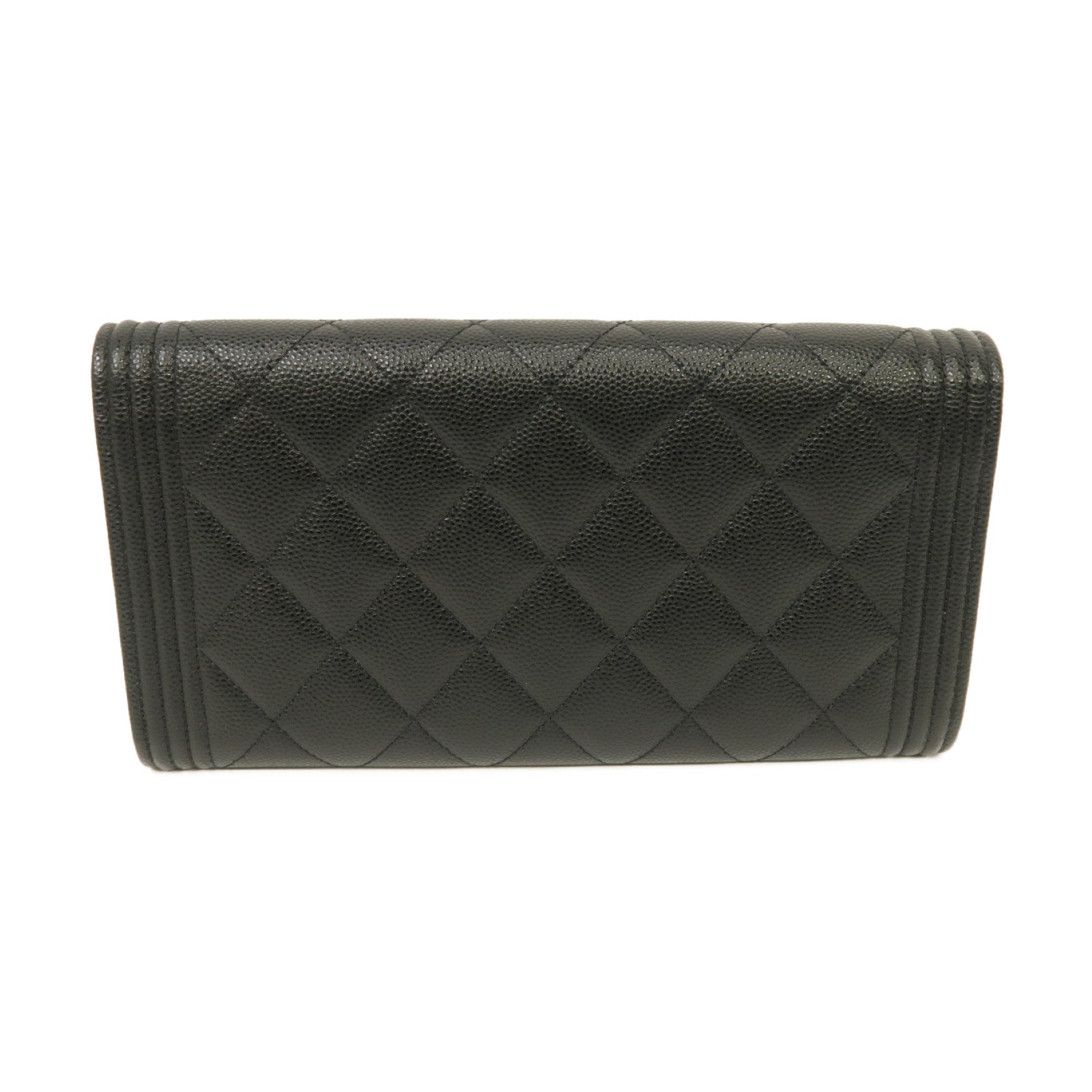 CHANEL 菱格Caviar皮革Boy Long Wallet銀扣長錢包黑色
