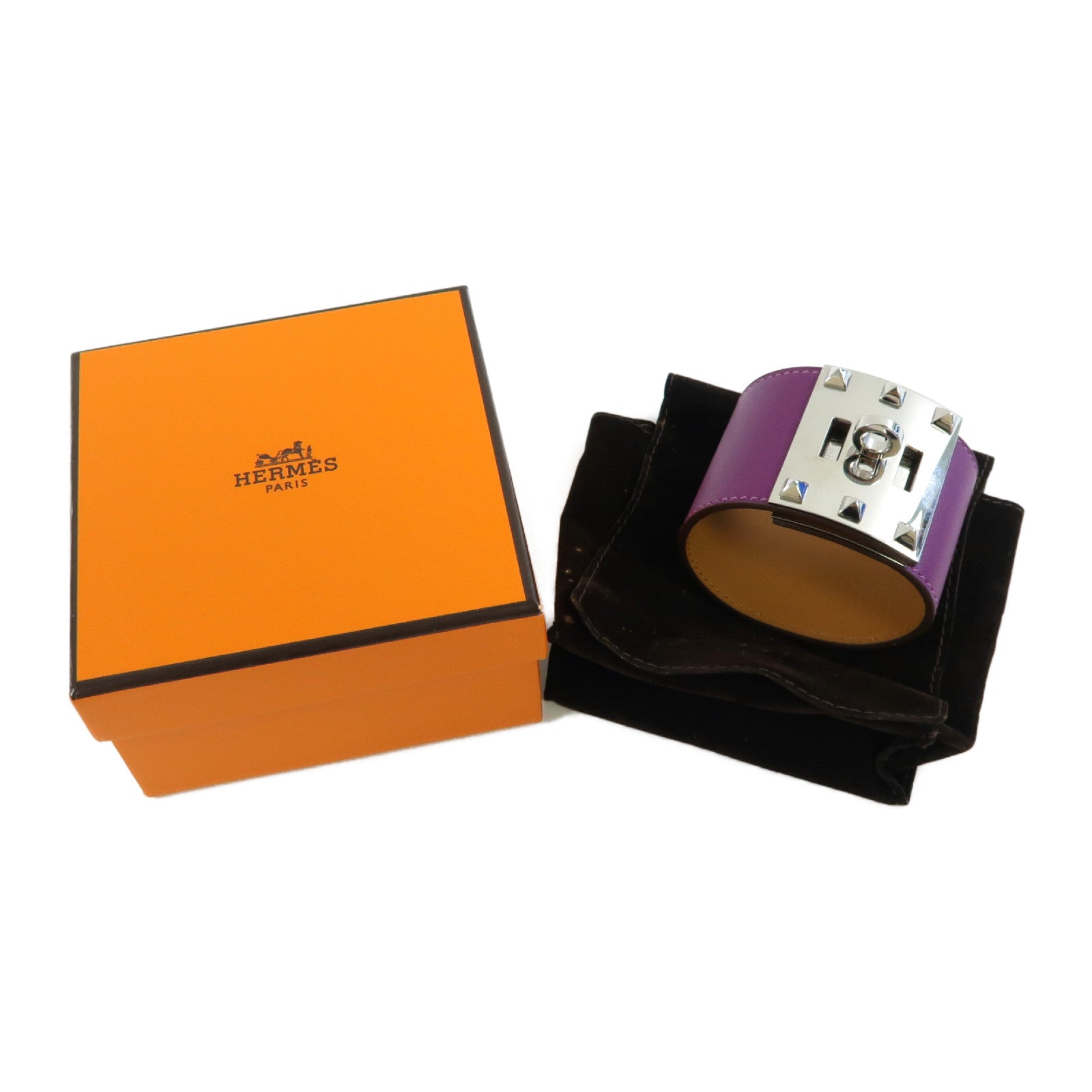 HERMES 【激減優惠】Swift皮革Kelly Dog Extremes Bracelet銀扣手鐲海葵紫色