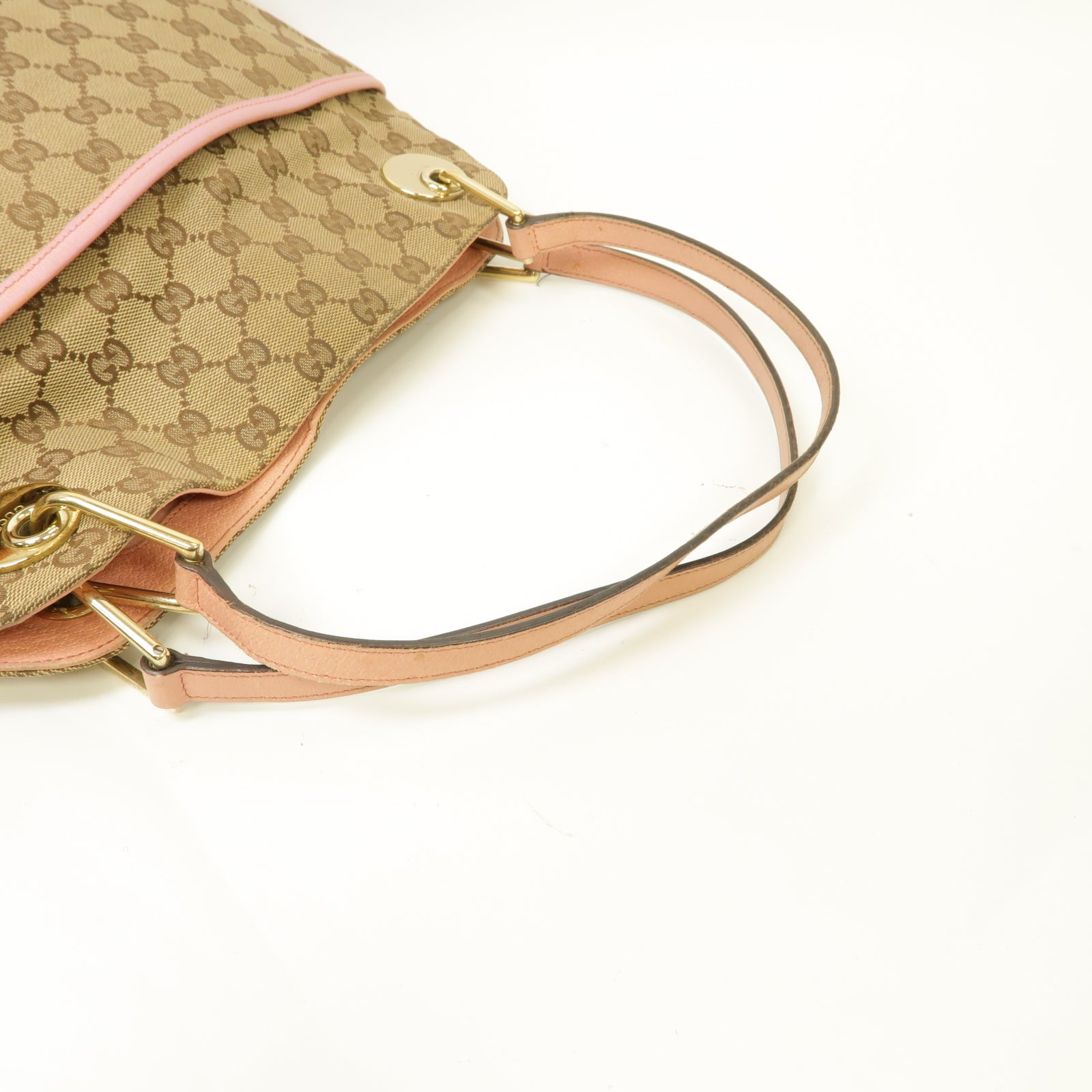 GUCCI 【激減優惠】帆布Shoulder Bag金扣肩背袋啡色/粉紅色