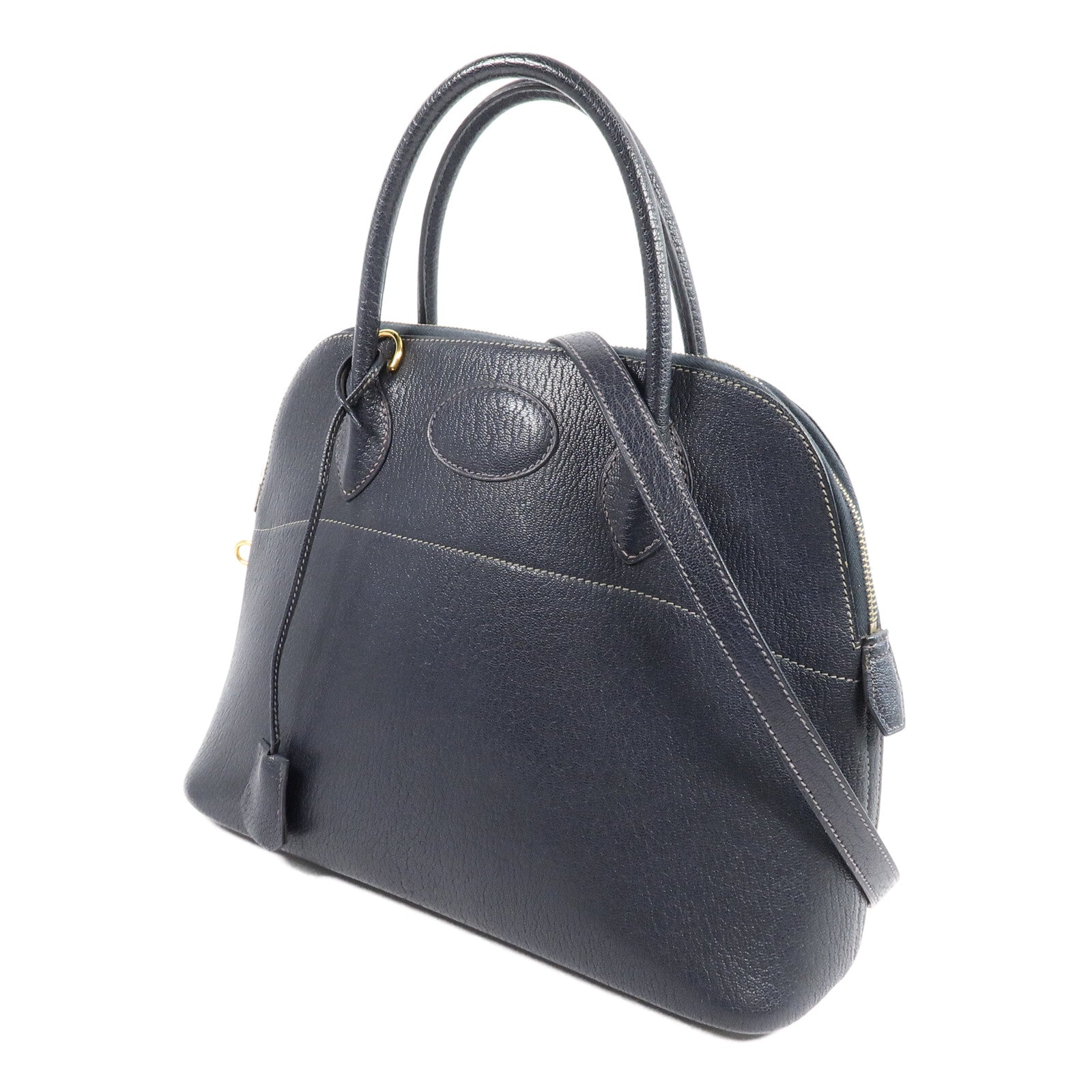 HERMES Chevre皮革Bolide 31金扣手挽肩背兩用袋Blue Marine