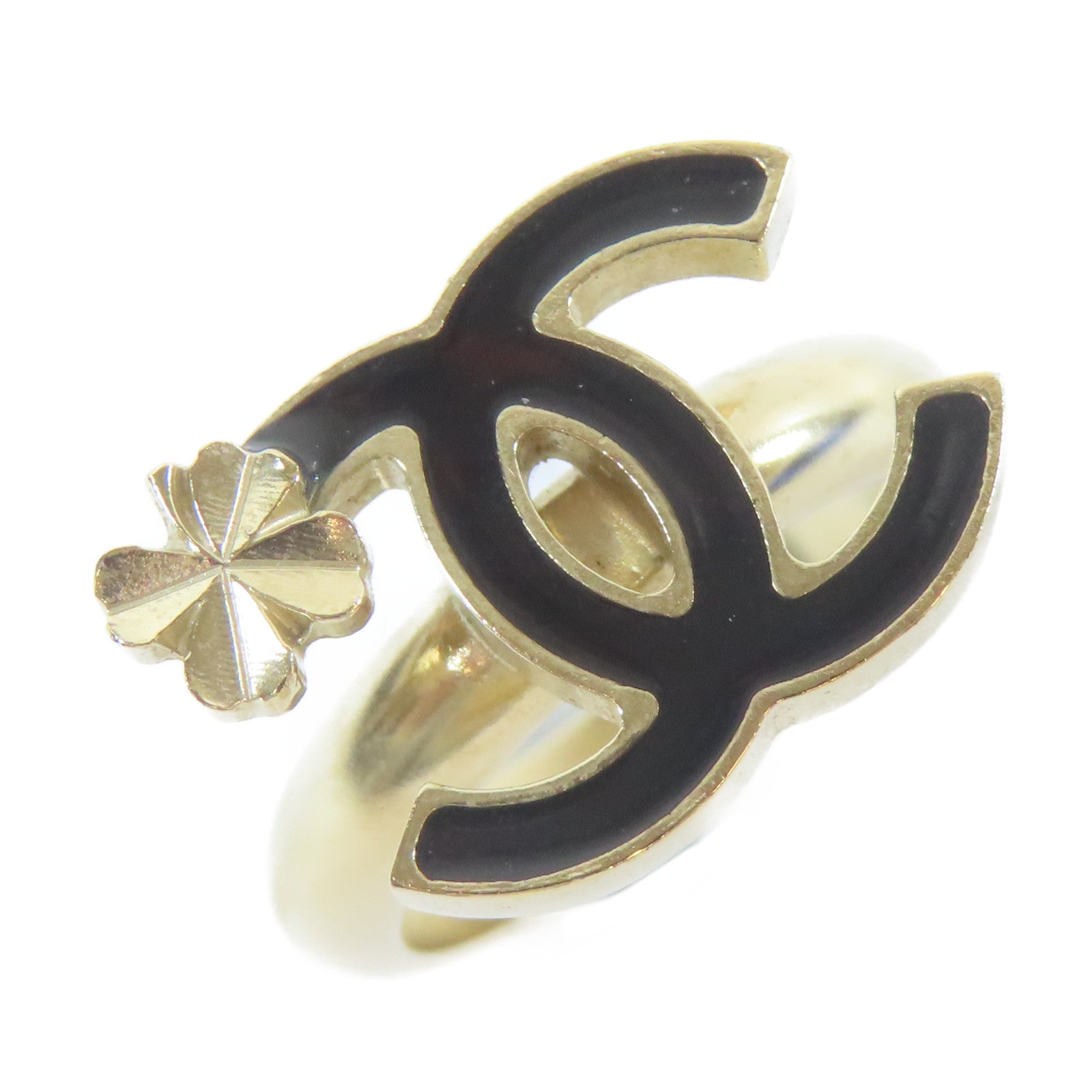CHANEL 金屬Ring戒指金色/黑色US#6