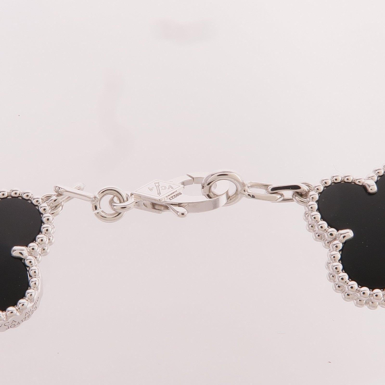 Van Cleef & Arpels 18K白金Vintage Alhambra Bracelet 5 Motifs縞瑪瑙/鑽石手鏈