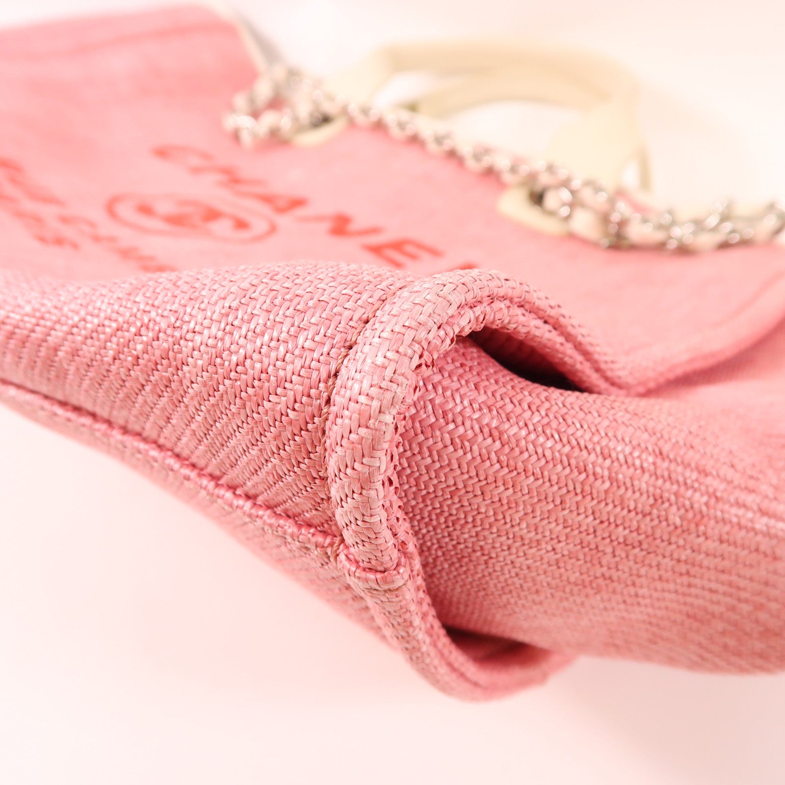 CHANEL 帆布Deauville Tote銀扣鏈帶手挽肩背兩用袋