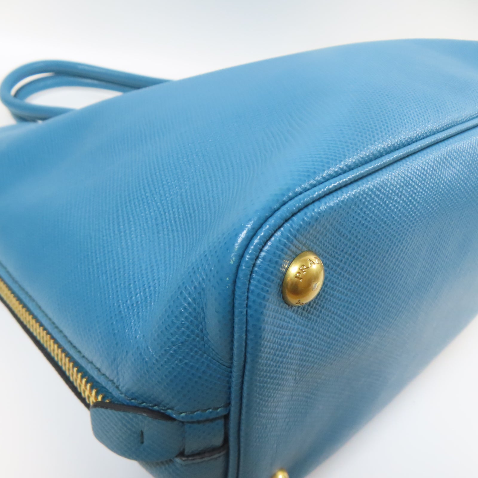 PRADA 【激減優惠】Saffiano皮革2 Way Shoulder Tote Bag金扣手挽肩背兩用袋藍色