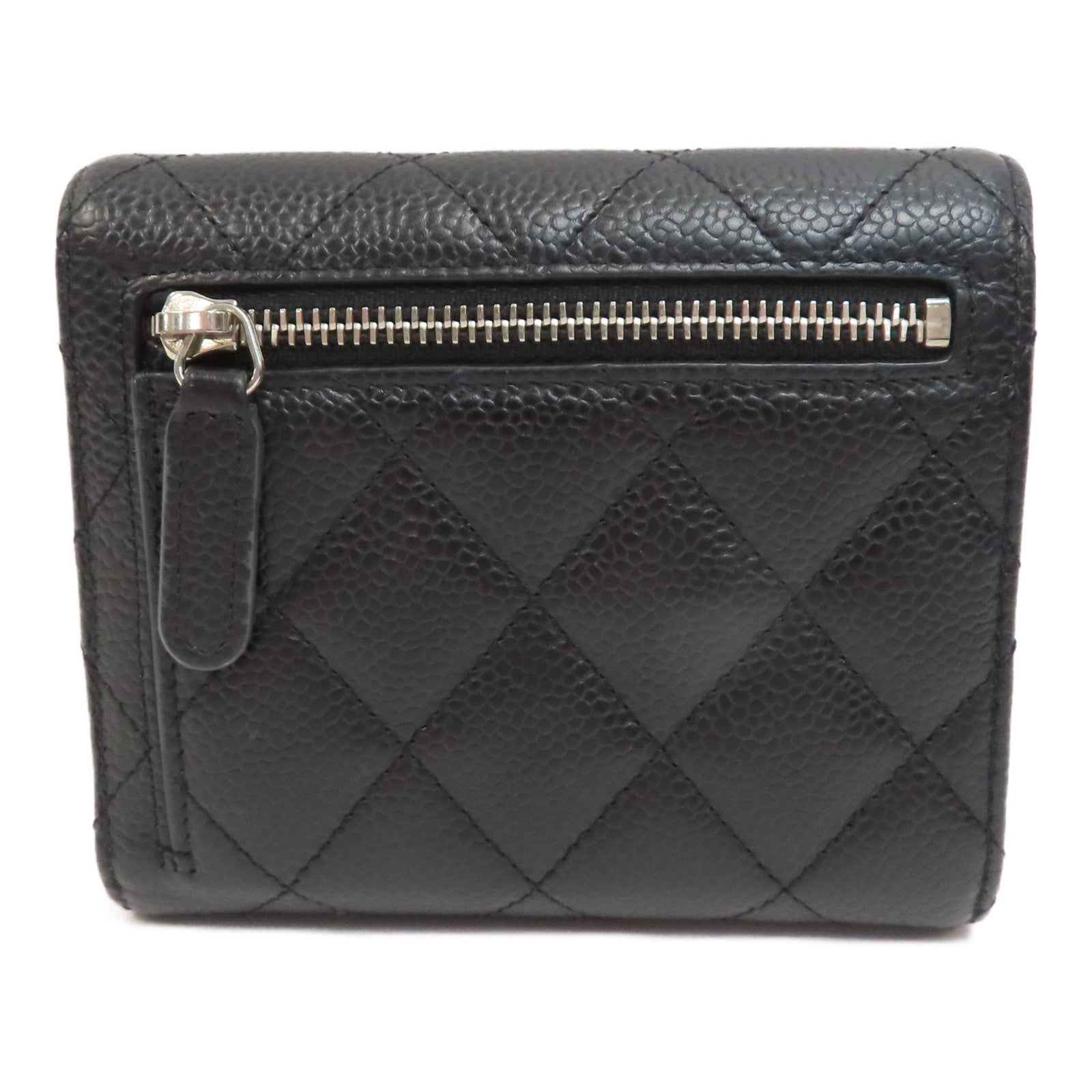CHANEL 菱格Caviar皮革Wallet銀扣錢包黑色