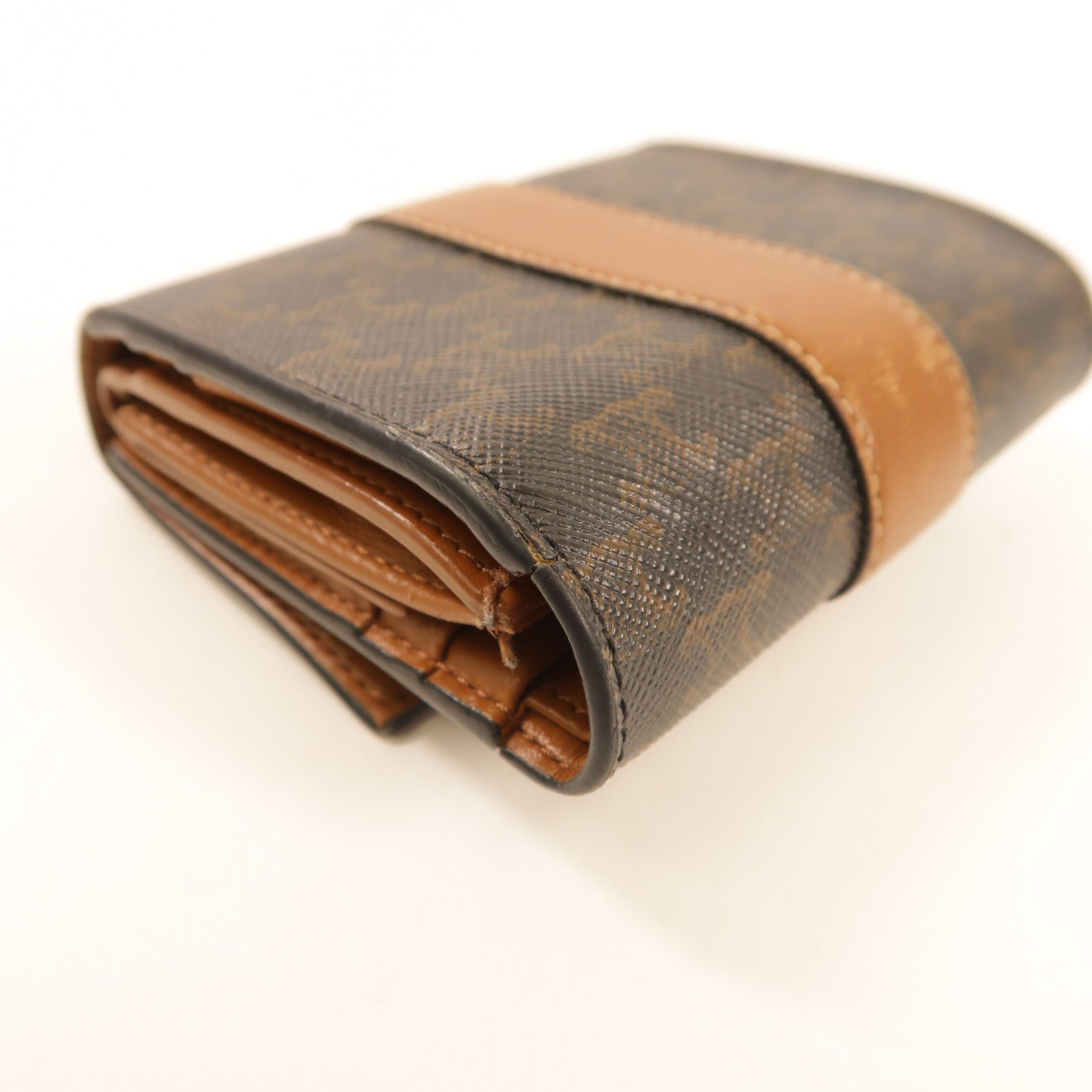 CELINE 塗層帆布Small Trifold Wallet金扣折疊錢包啡色