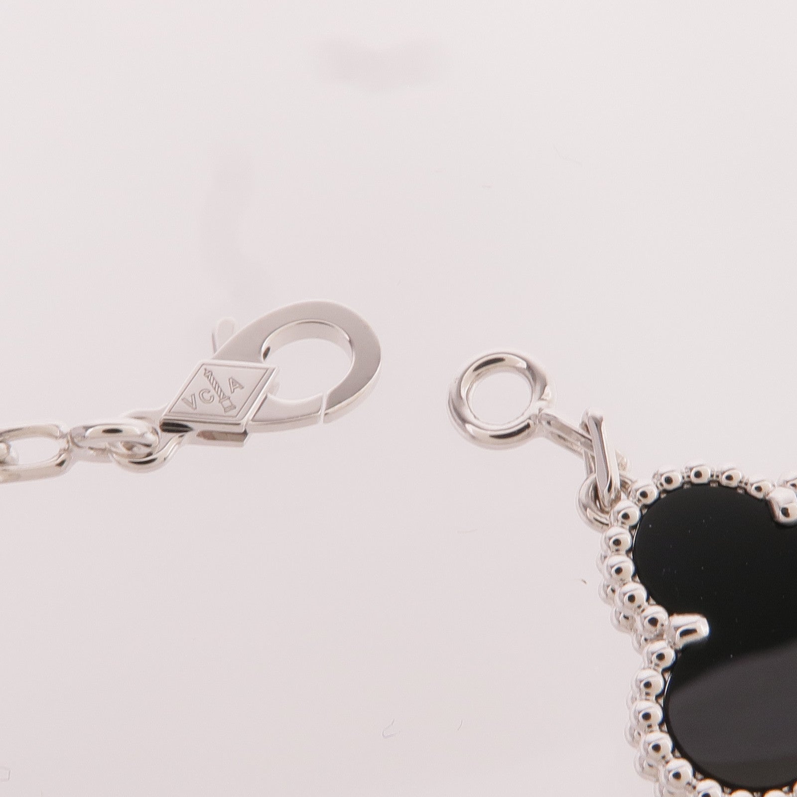Van Cleef & Arpels 18K白金Vintage Alhambra Bracelet 5 Motifs縞瑪瑙/鑽石手鏈