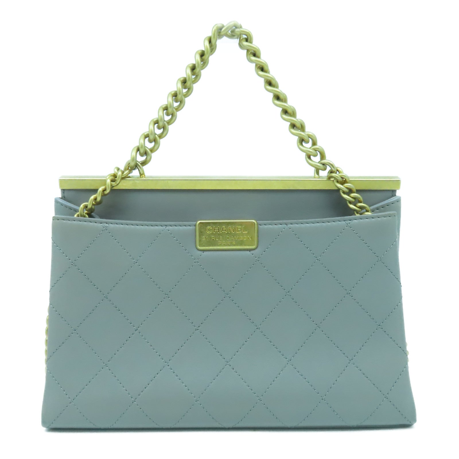 CHANEL 【激減優惠】菱格牛皮皮革Chain Shoulder Bag金扣手挽肩背兩用袋灰色