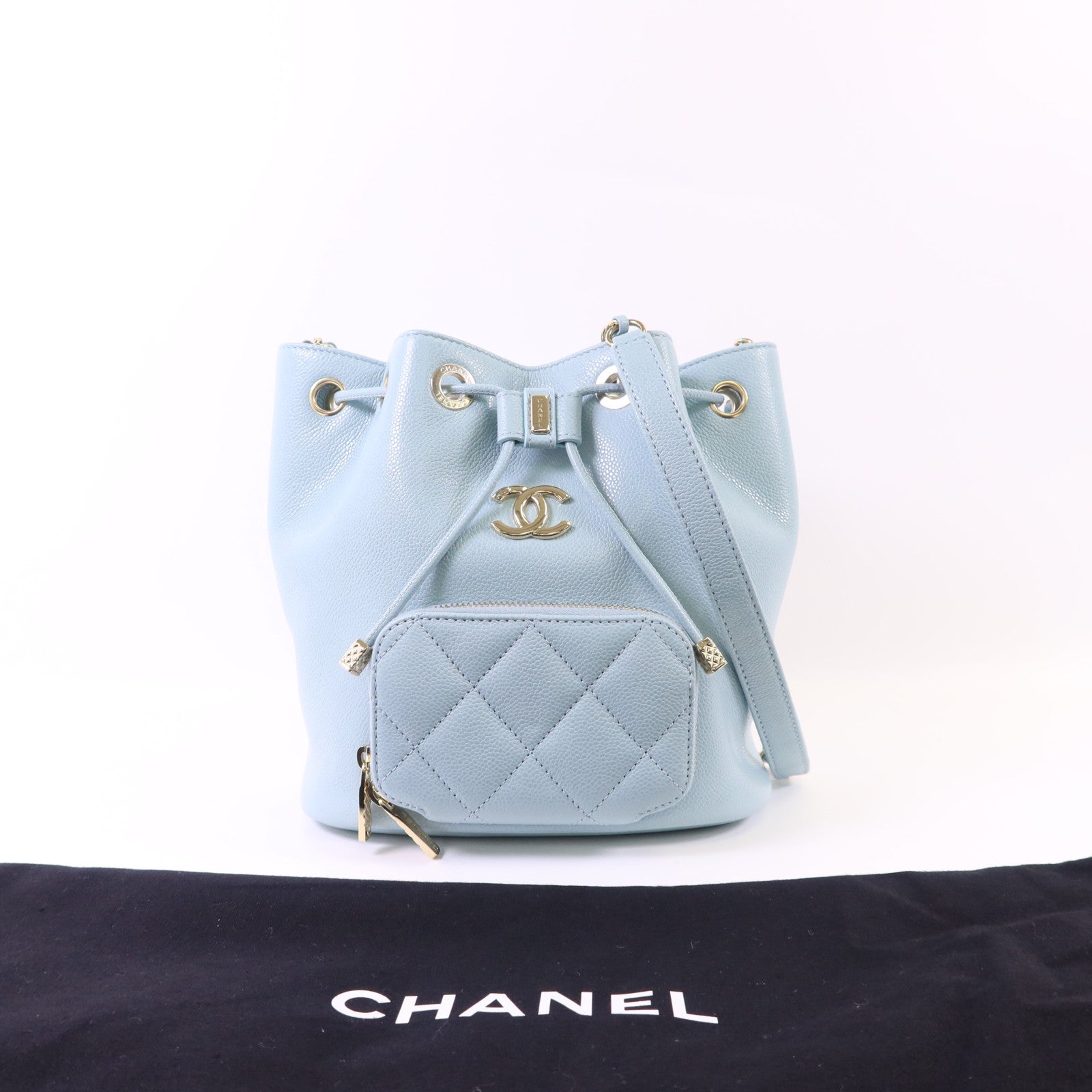 CHANEL 牛皮皮革Bucket Bag金扣鏈帶肩背袋
